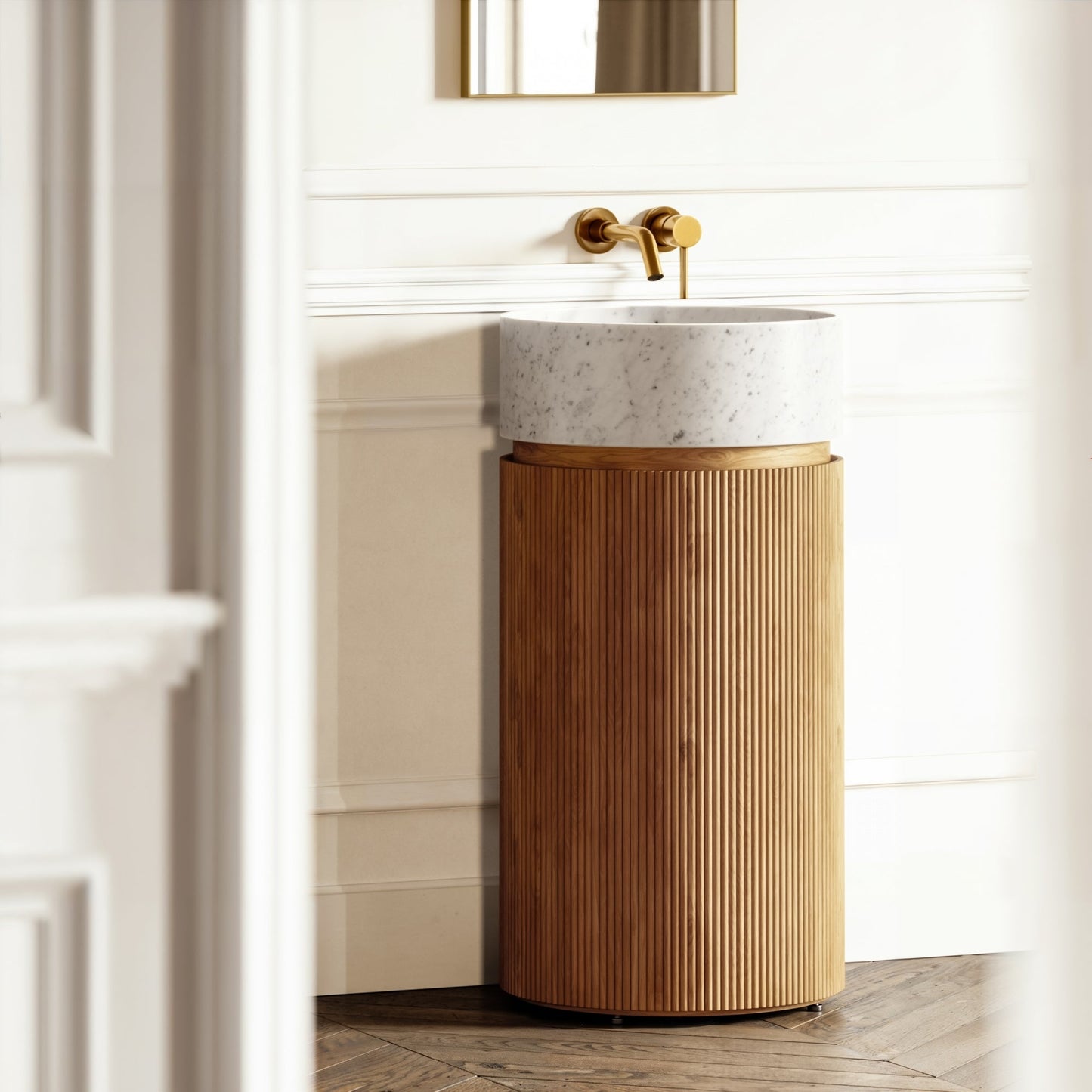 Chic Oak Wood Grain Cylinder Vanity Unit 450mm