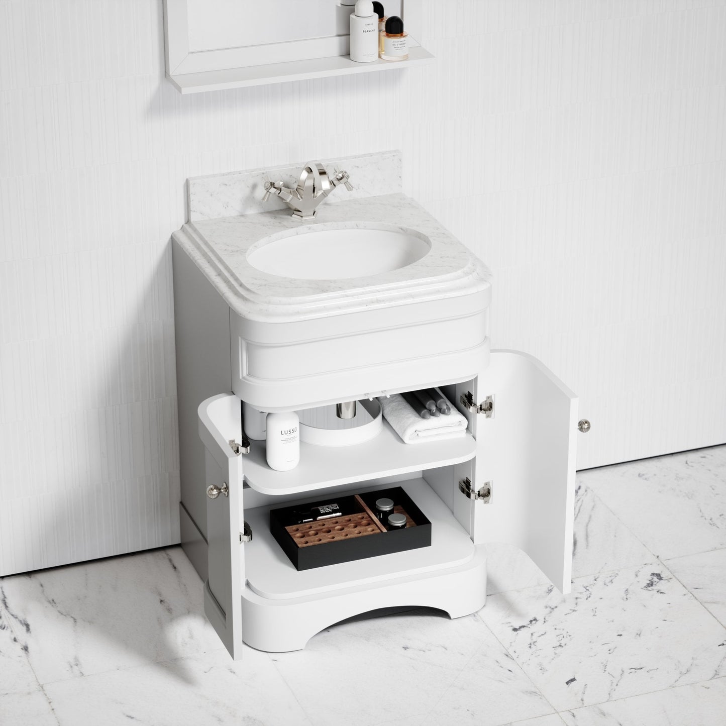 Connaught Carrara Marble Floorstanding Vanity Unit (Primed White) 600mm