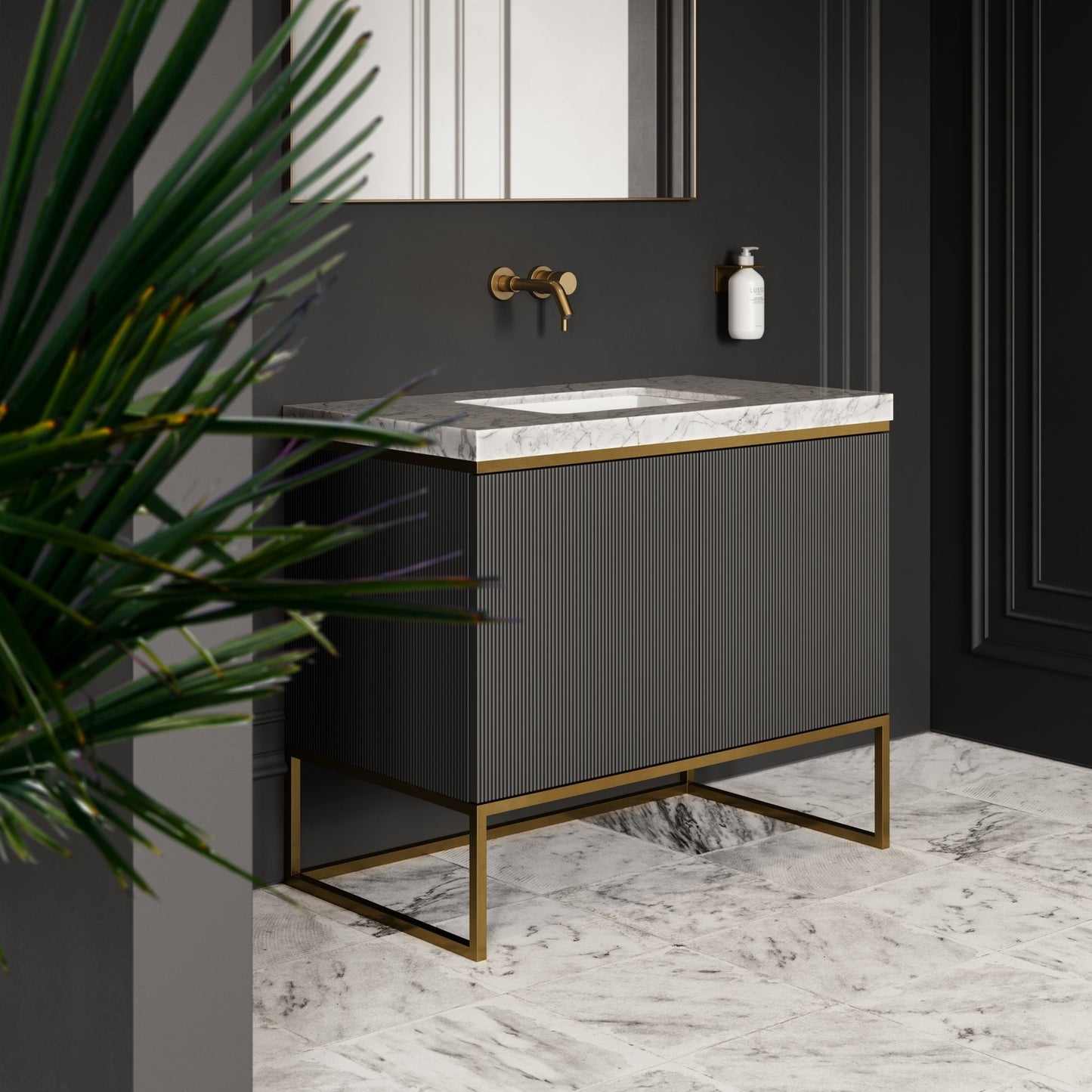 Couture Matte Black Floorstanding Fluted Vanity Unit 1000mm