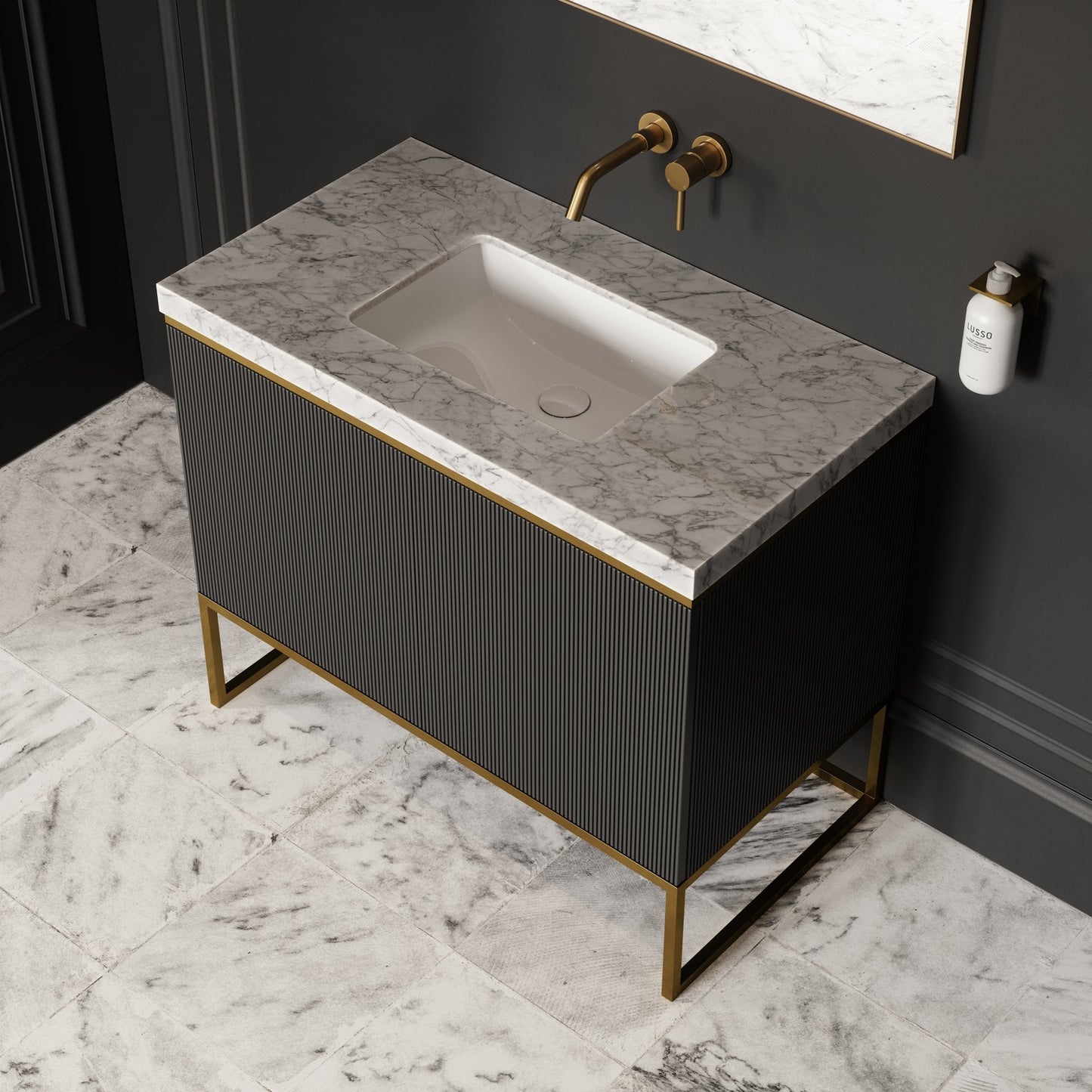 Couture Matte Black Floorstanding Fluted Vanity Unit 1000mm
