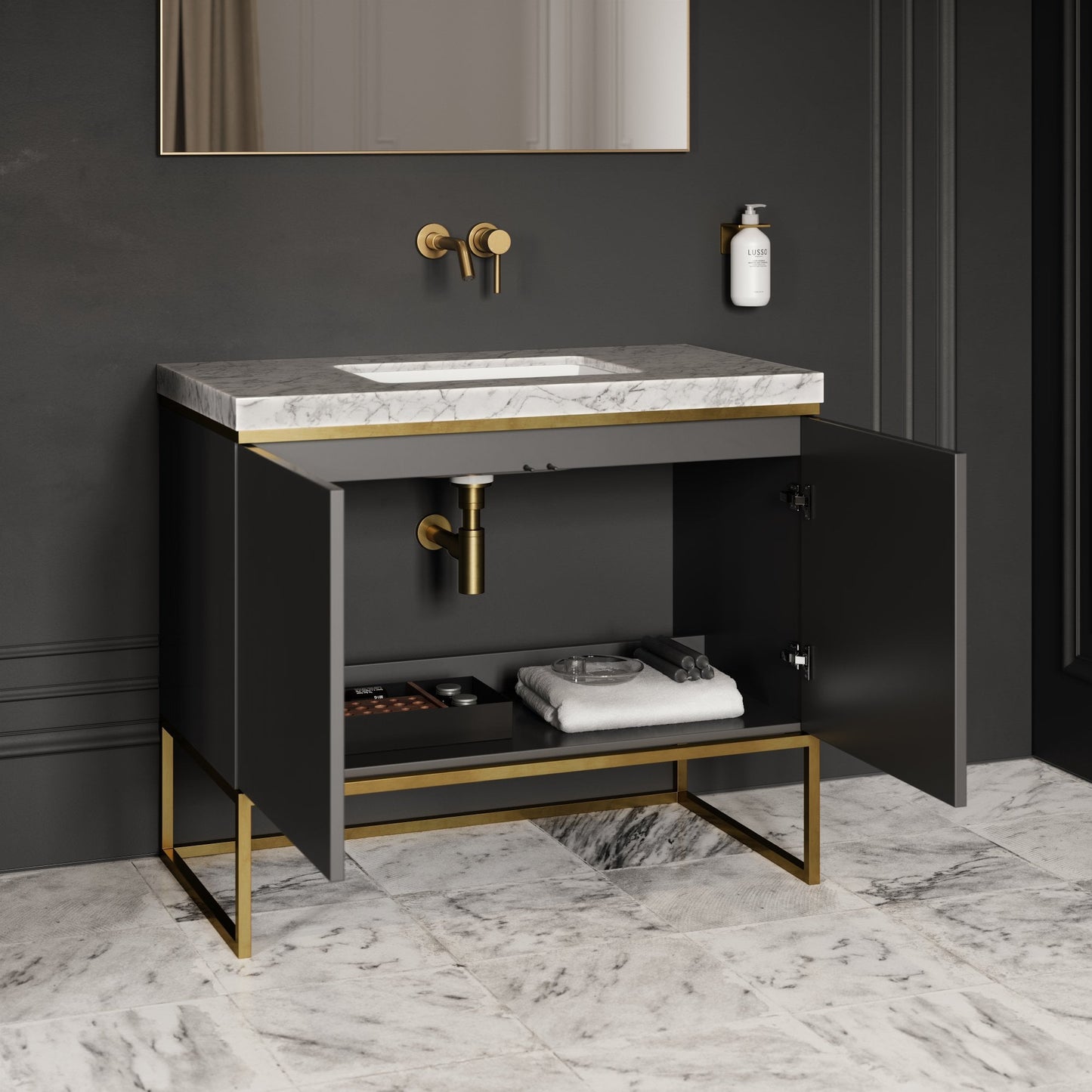 Couture Matte Black Floorstanding Fluted Vanity Unit 1000mm