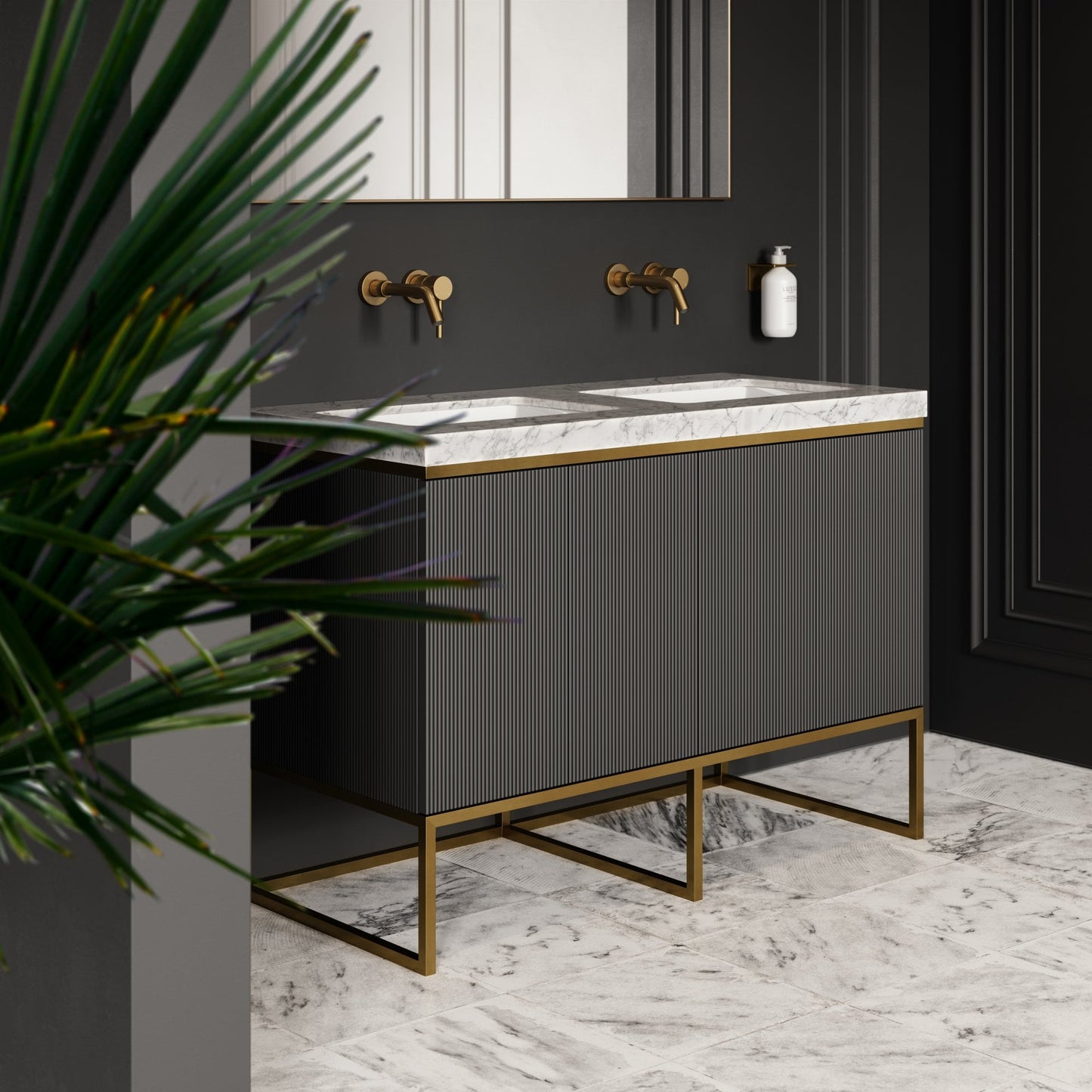 Couture Matte Black Floorstanding Fluted Vanity Unit 1200mm
