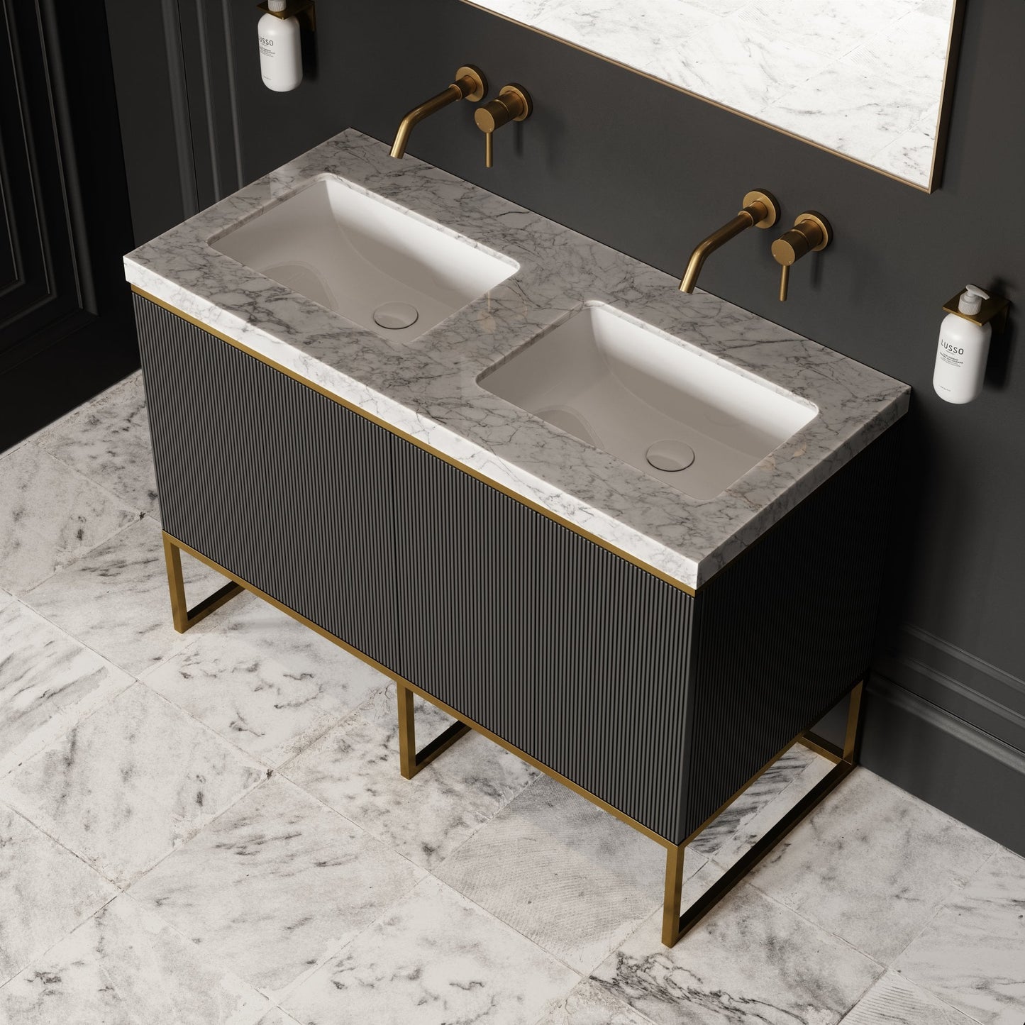 Couture Matte Black Floorstanding Fluted Vanity Unit 1200mm