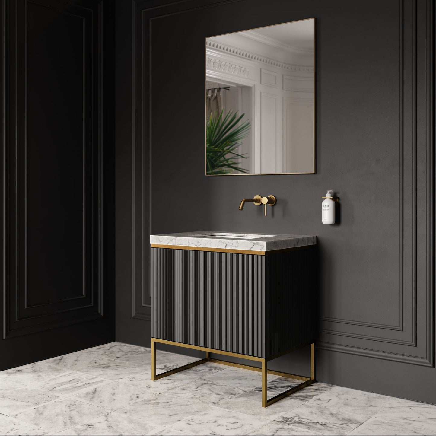 Couture Matte Black Floorstanding Fluted Vanity Unit 800mm