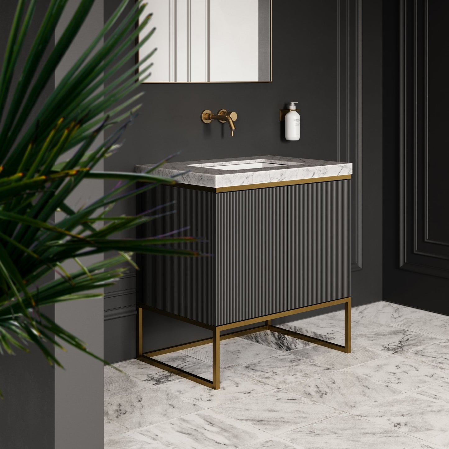 Couture Matte Black Floorstanding Fluted Vanity Unit 800mm