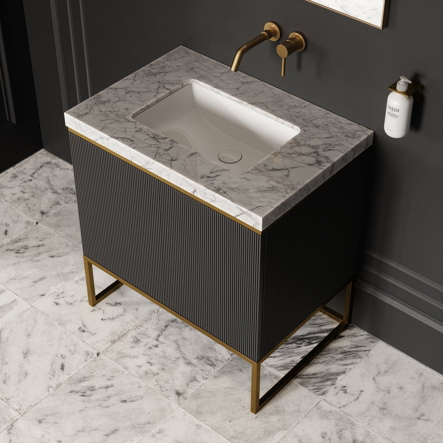 Couture Matte Black Floorstanding Fluted Vanity Unit 800mm