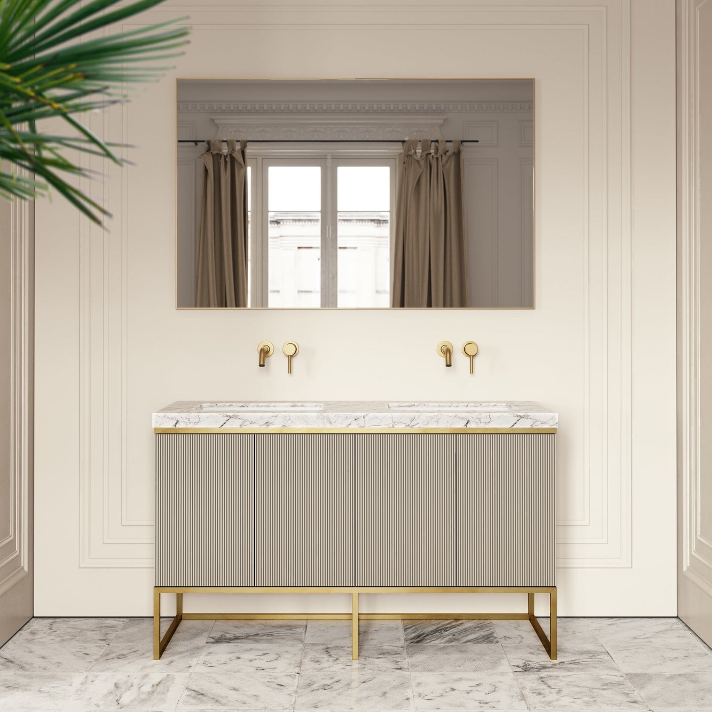 Couture Matte Velvet Beige Floorstanding Vanity Unit 1400mm