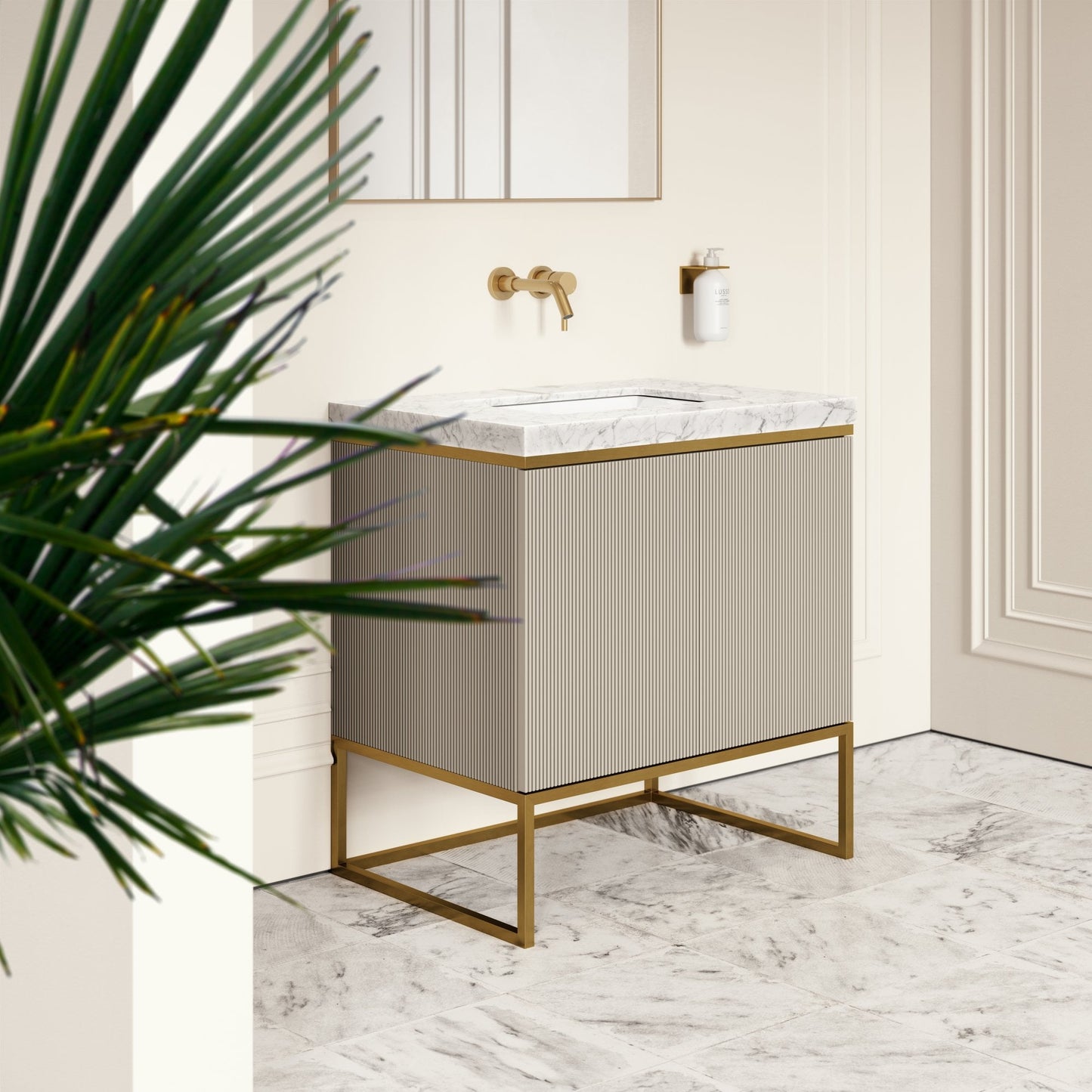 Couture Matte Velvet Beige Floorstanding Vanity Unit 800mm