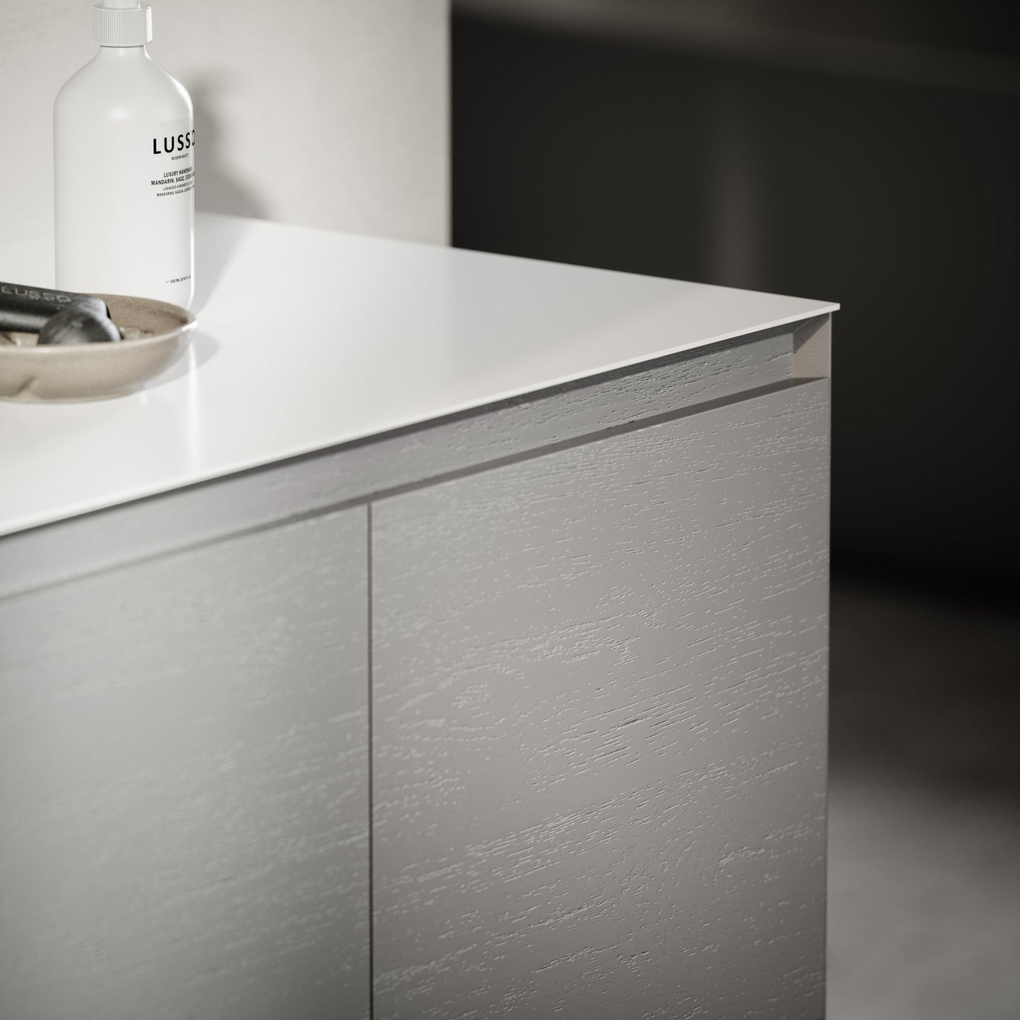 Cubik Pale Grey Wood Grain Vanity Unit 1500mm