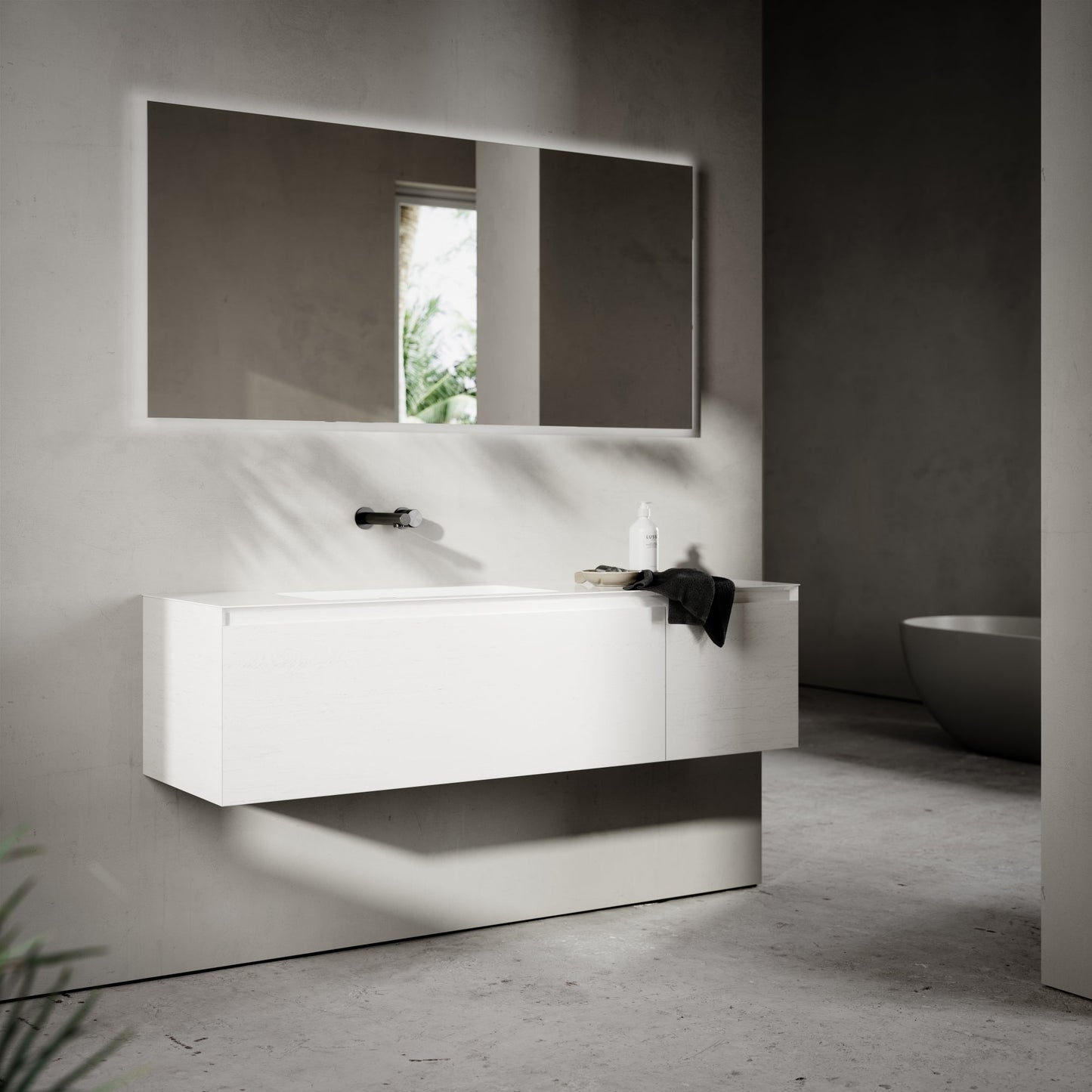 Cubik White Wood Grain Vanity Unit 1500mm