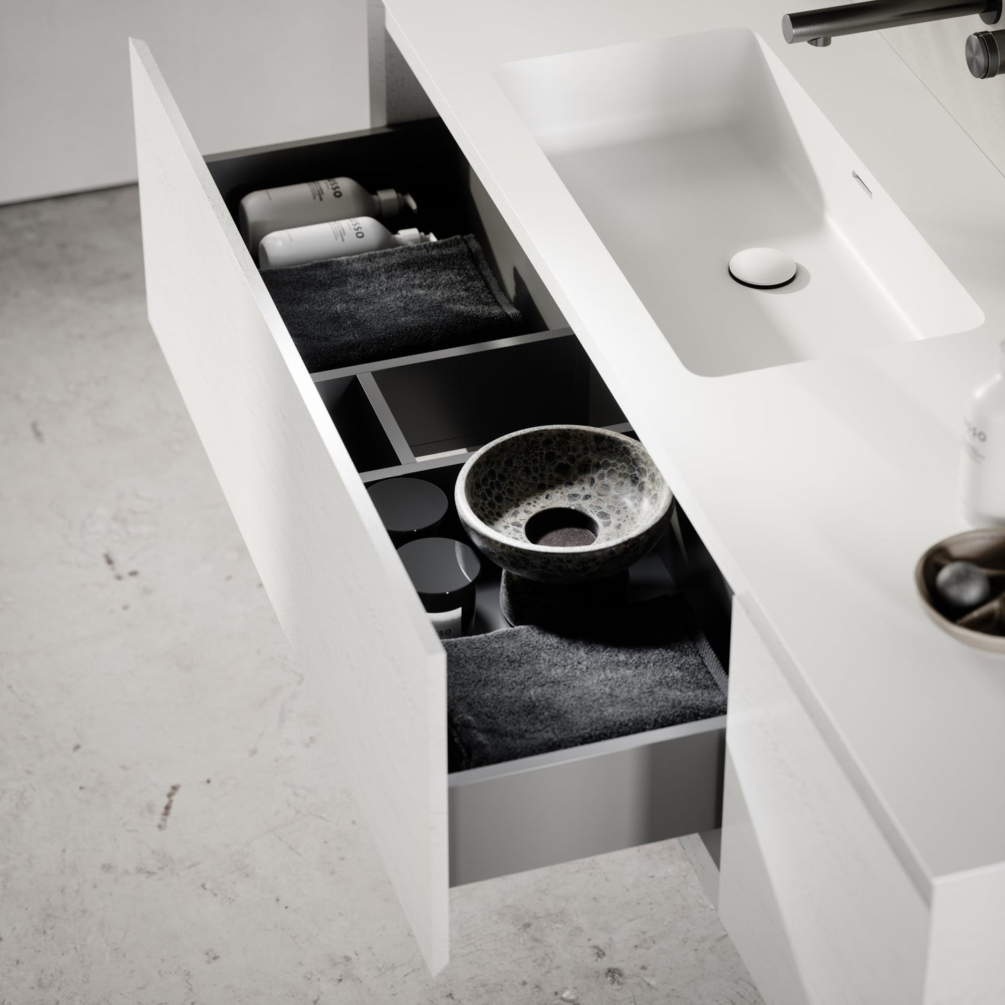 Cubik White Wood Grain Vanity Unit 1500mm