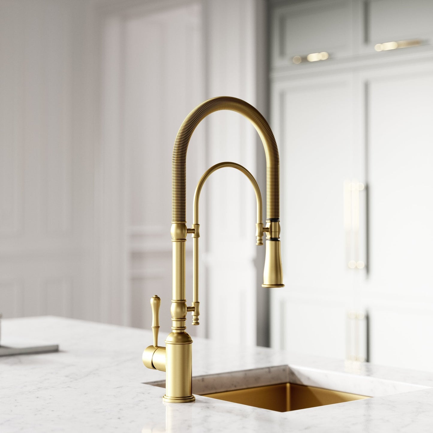 Deco Claridge Brushed Gold Traditional Pull Out Kitchen Mixer Tap