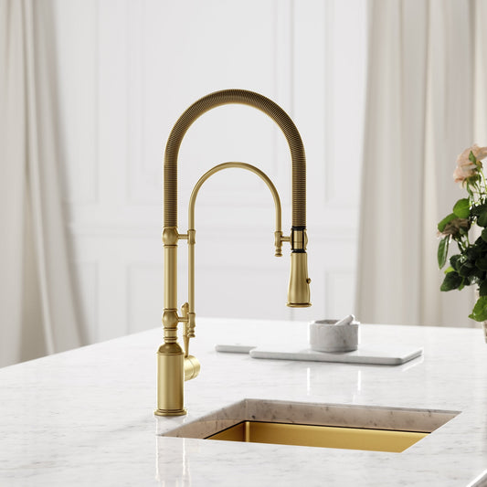 Deco Claridge Brushed Gold Traditional Pull Out Kitchen Mixer Tap
