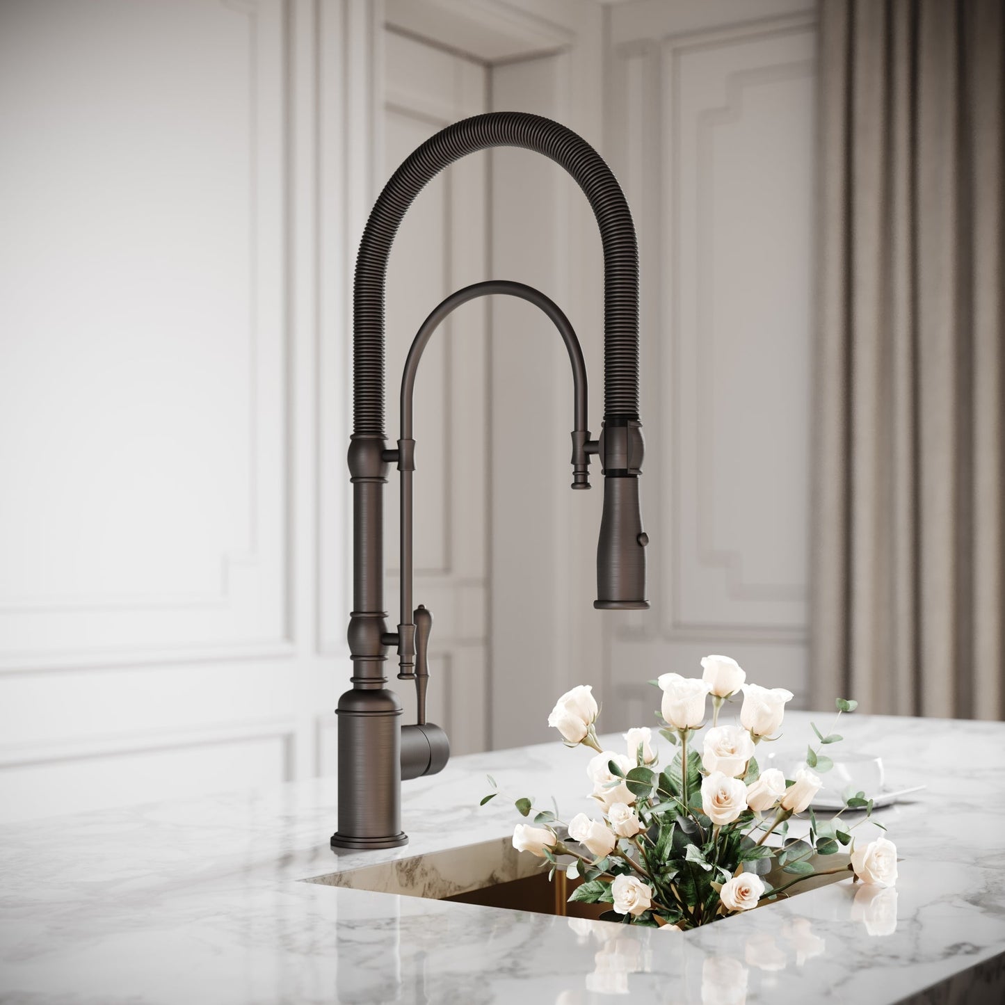 Deco Claridge Deep Bronze Traditional Pull Out Kitchen Mixer Tap