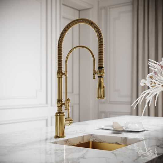 Deco Claridge Polished Brass Traditional Pull Out Kitchen Mixer Tap