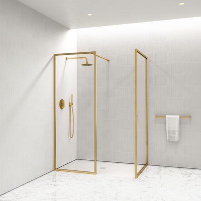Designo Complete Walk In Shower Enclosure Brushed Gold - KIT B (ALL SIZES)