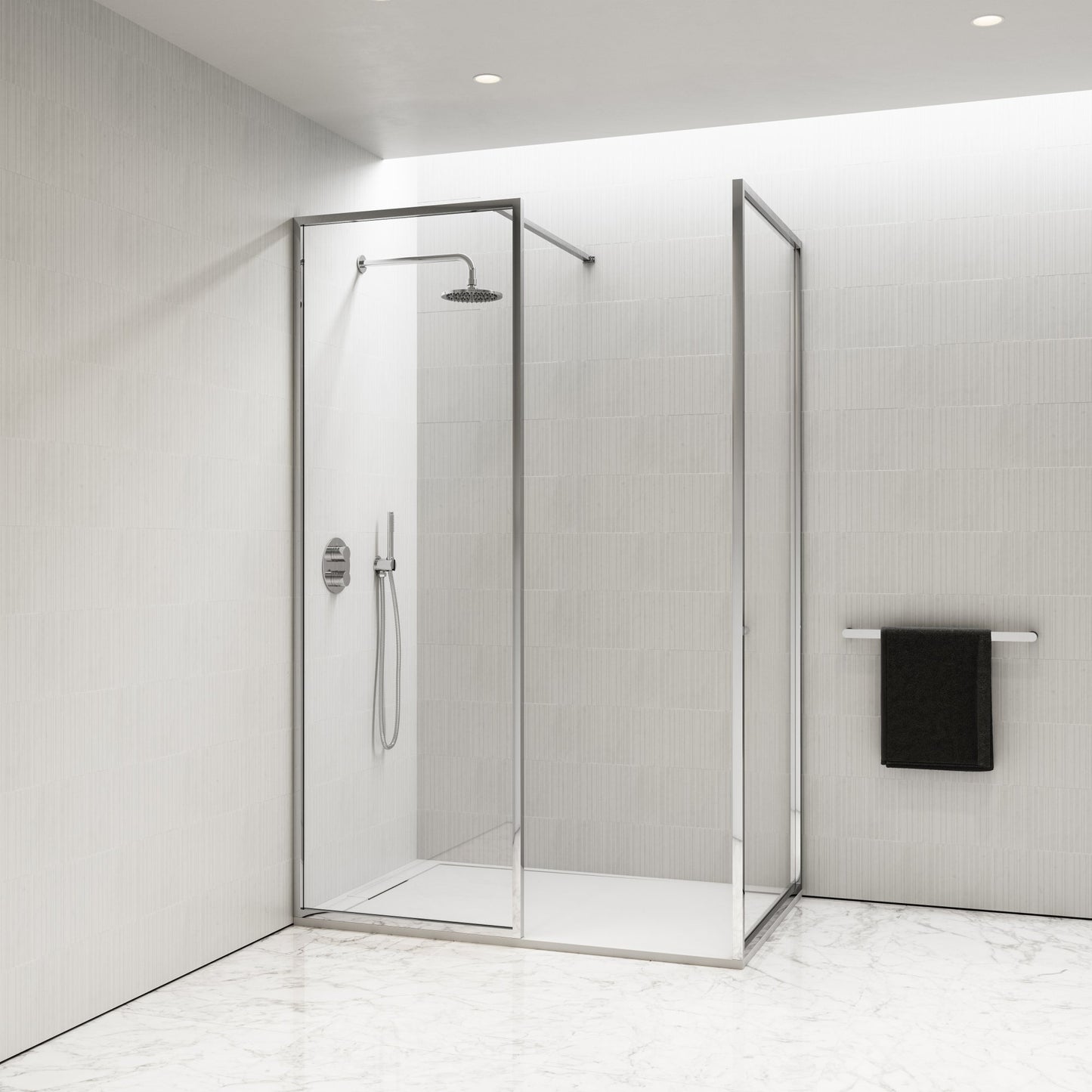 Designo Complete Walk In Shower Enclosure Chrome - KIT B (ALL SIZES)