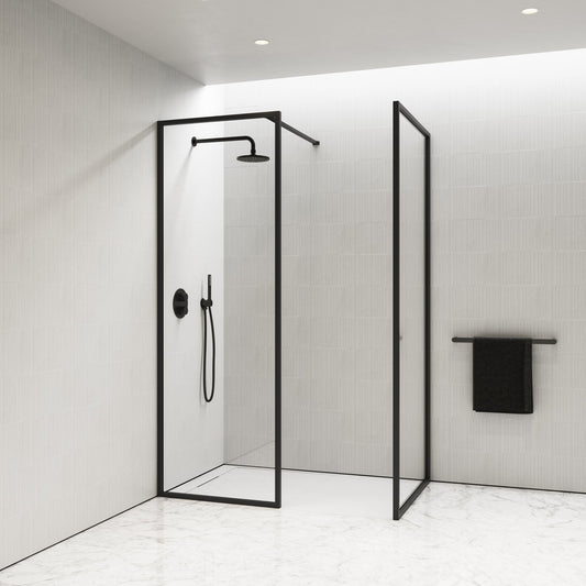 Designo Complete Walk In Shower Enclosure Matte Black - KIT B (ALL SIZES)