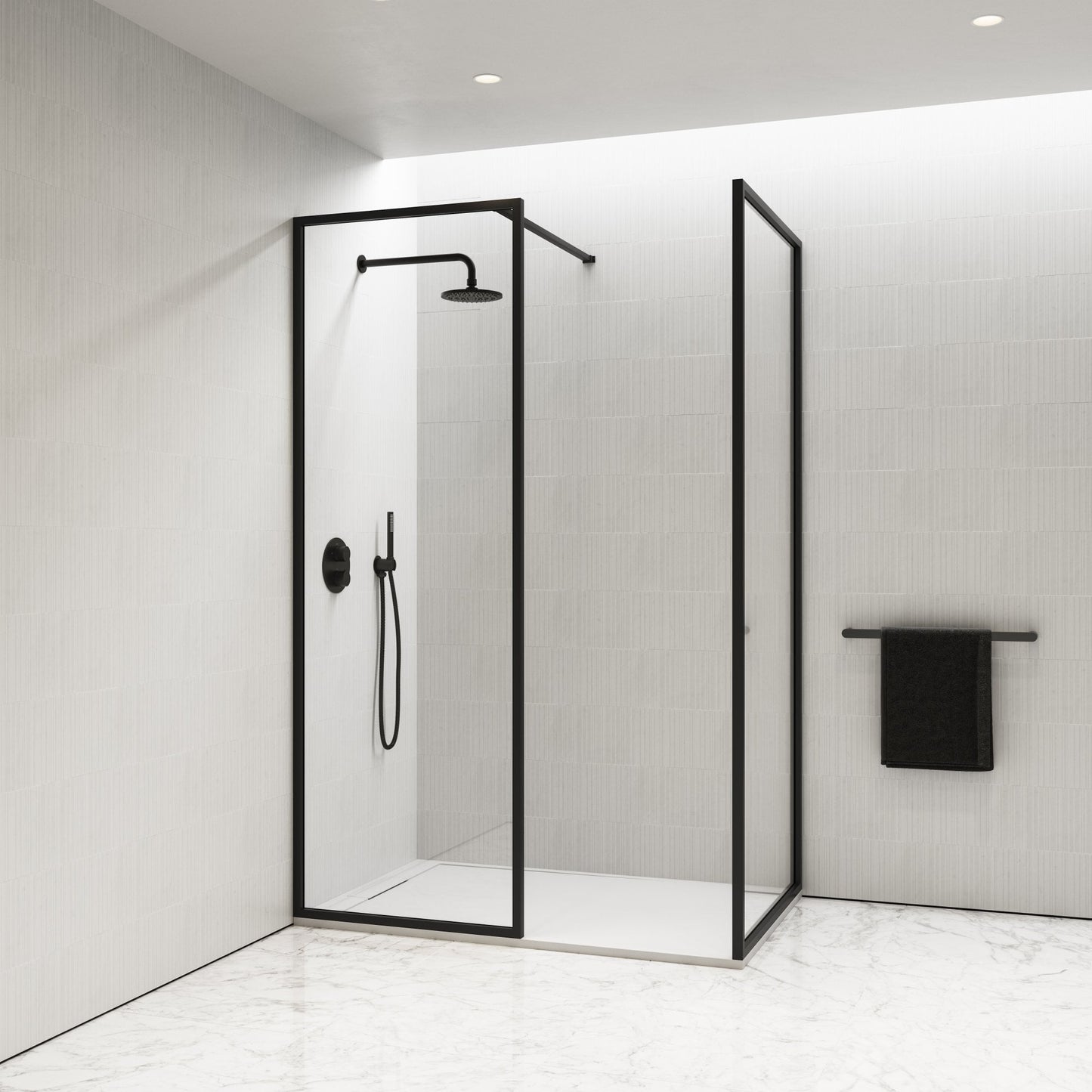 Designo Complete Walk In Shower Enclosure Matte Black - KIT B (ALL SIZES)