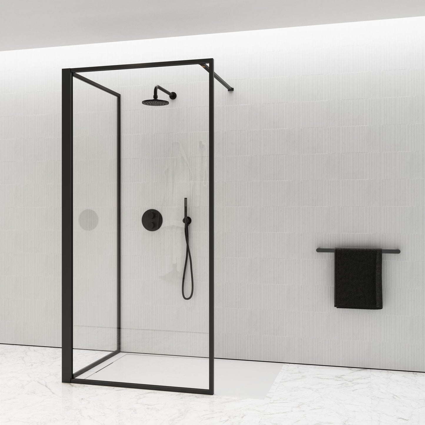 Designo Complete Walk In Shower Enclosure Matte Black - KIT C (ALL SIZES)