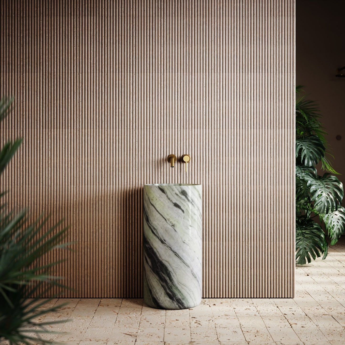 Designo Jade Green Marble Pedestal Basin 400mm