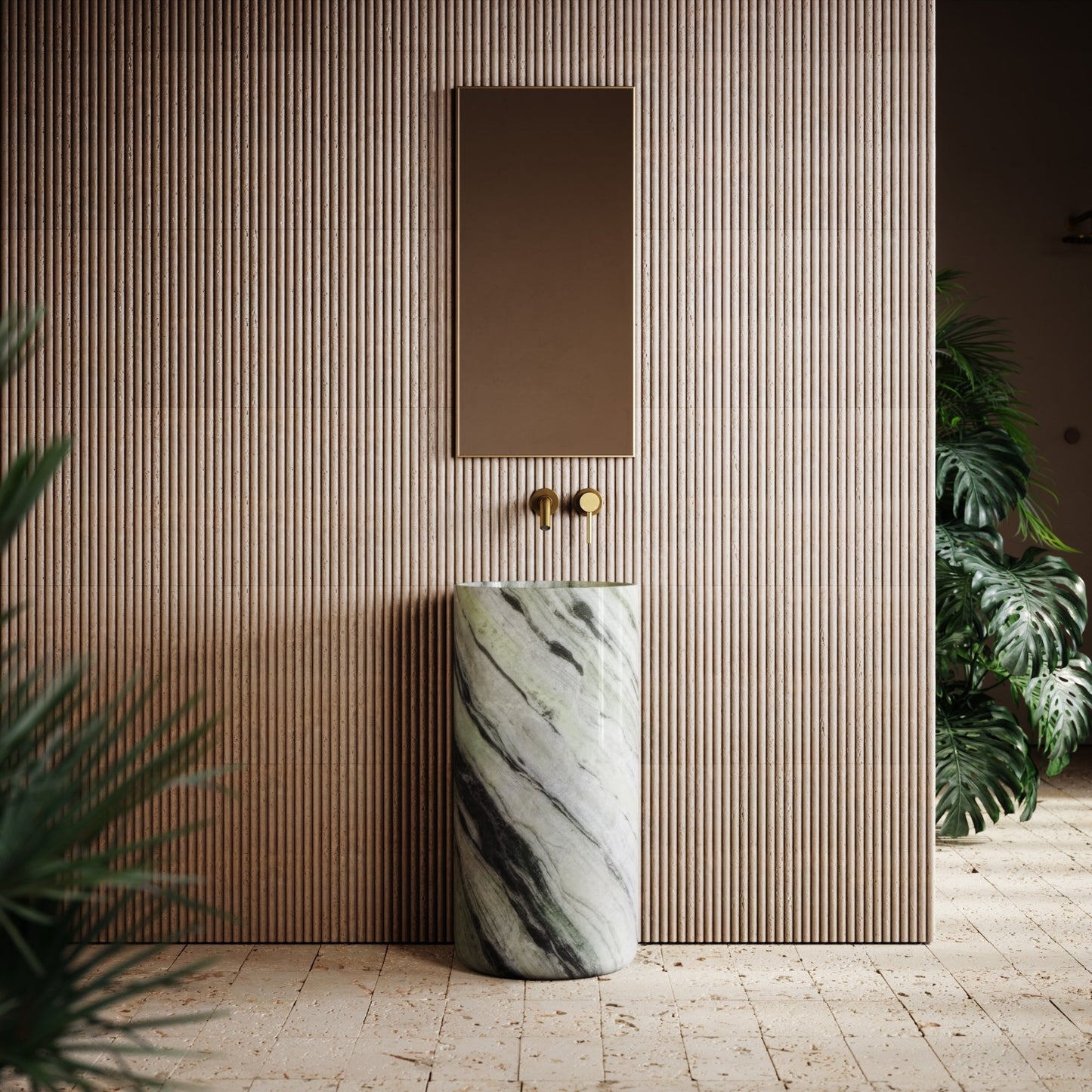 Designo Jade Green Marble Pedestal Basin 400mm