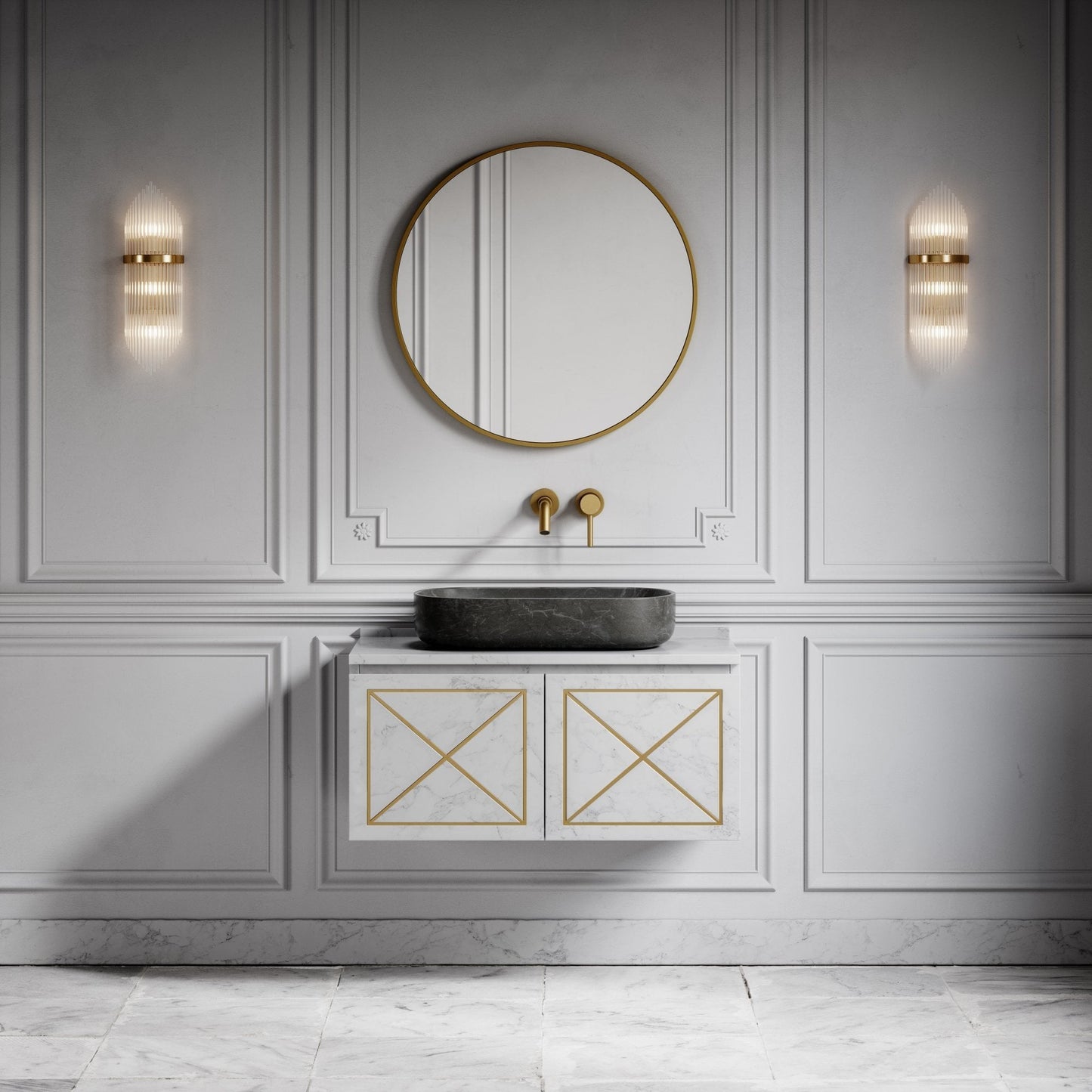 Designo Pietra Grey Marble Countertop Basin 550mm