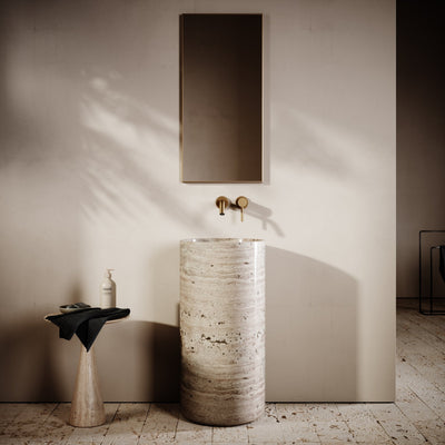 Designo Travertine Stone Pedestal Basin 400mm