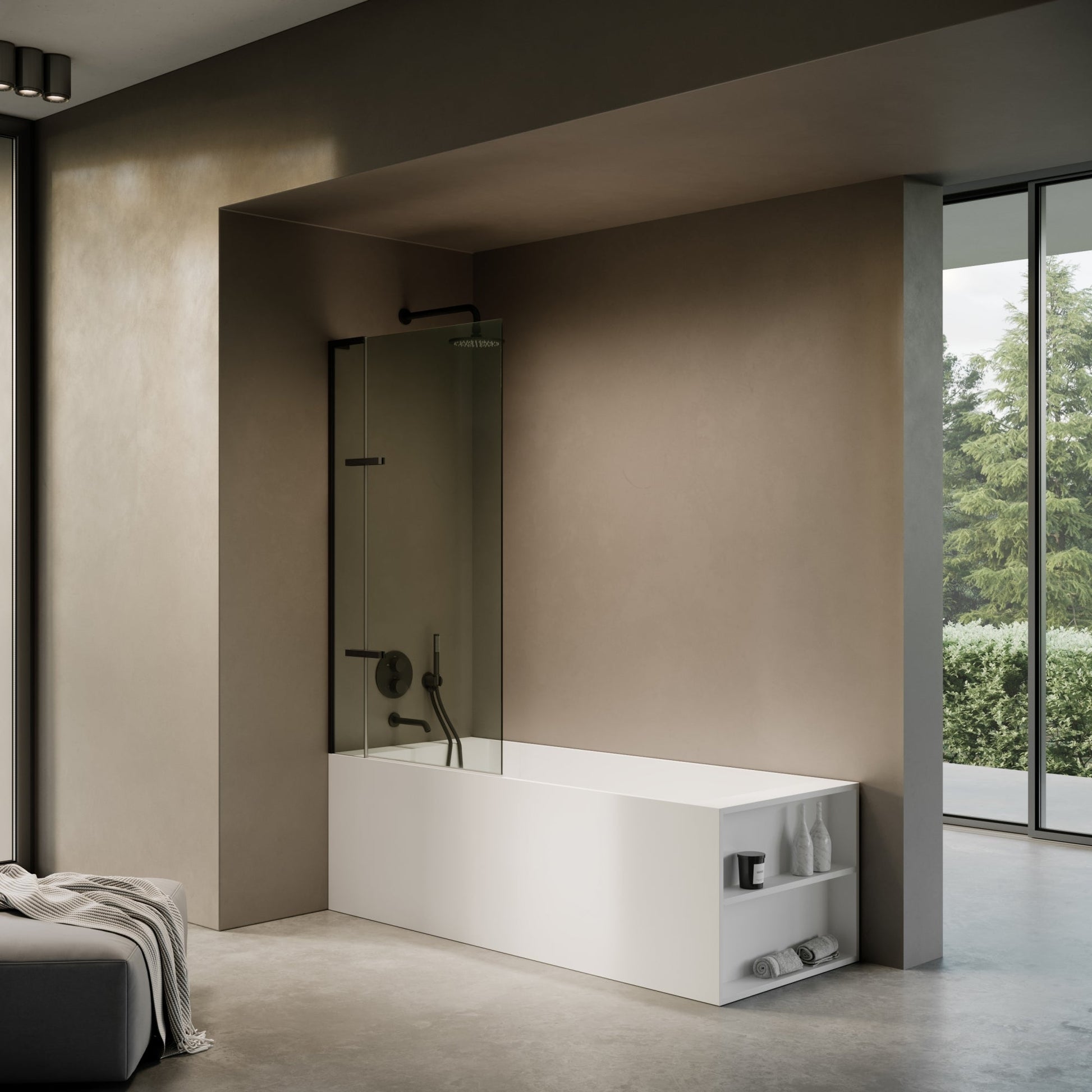 Doccia Matte Black Frameless Folding Bath Shower Screen 900mm