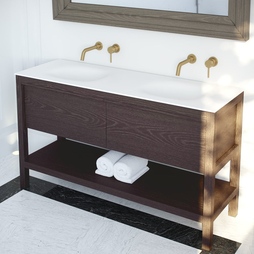 Dorchester Grey Oak Double Vanity Unit with Stone Basin 1500mm