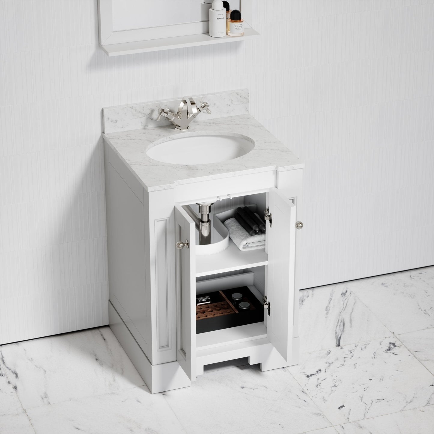 Eaton Carrara Marble Floorstanding Vanity Unit (Primed White) 600mm