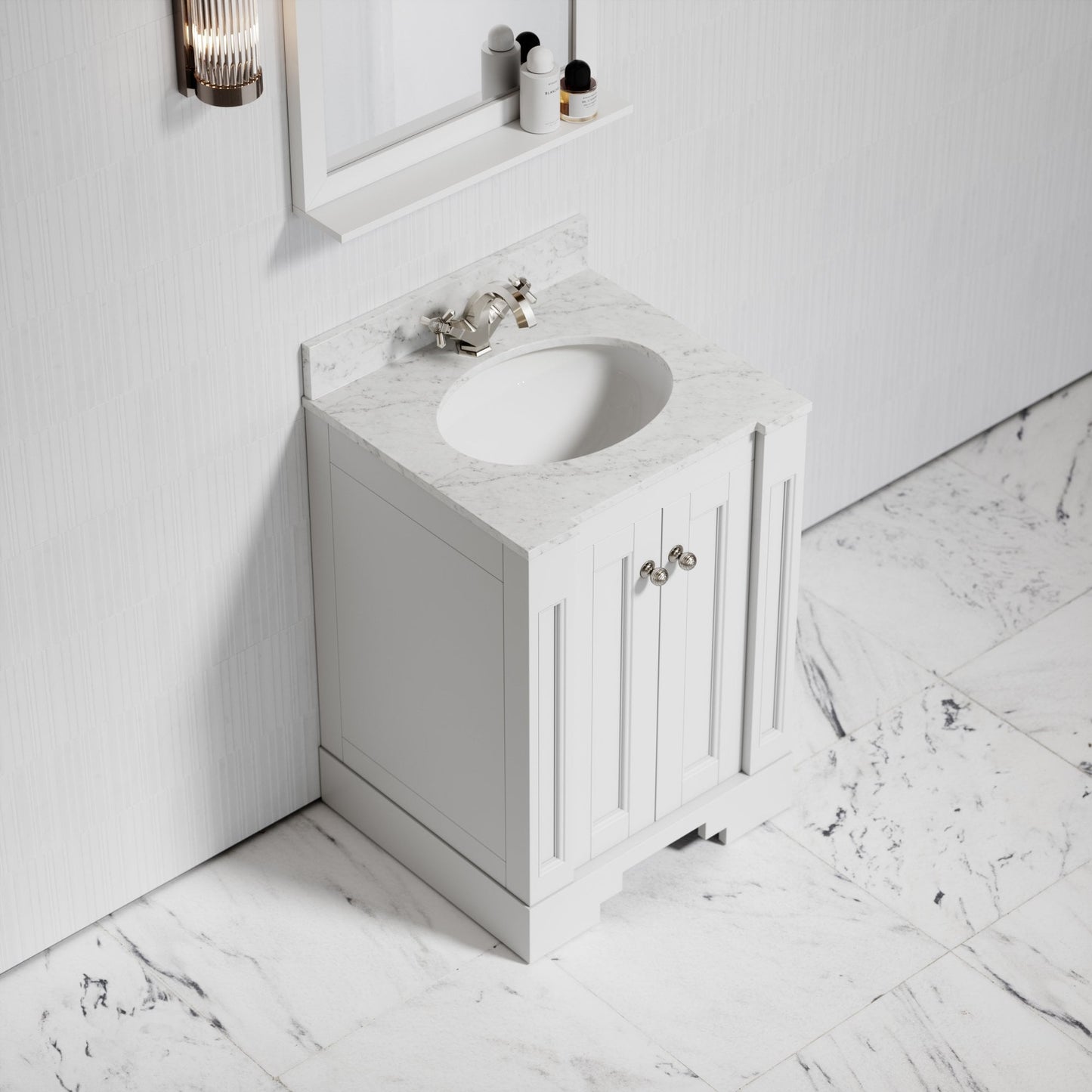 Eaton Carrara Marble Floorstanding Vanity Unit (Primed White) 600mm
