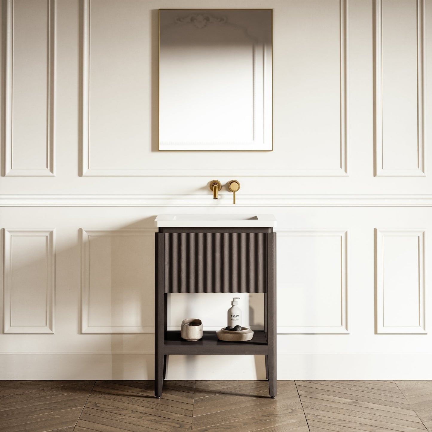 Eclat Grey Oak Wood Grain Vanity Unit 600mm