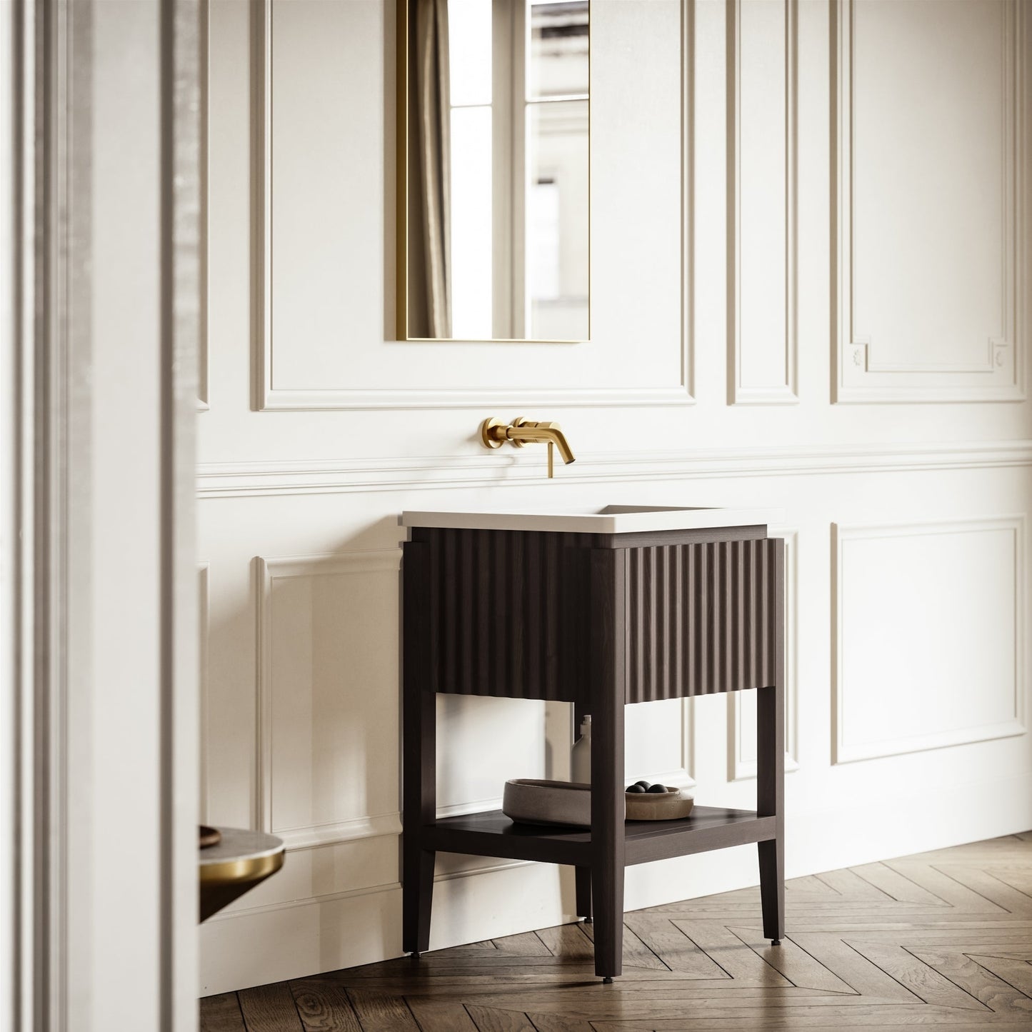 Eclat Grey Oak Wood Grain Vanity Unit 600mm