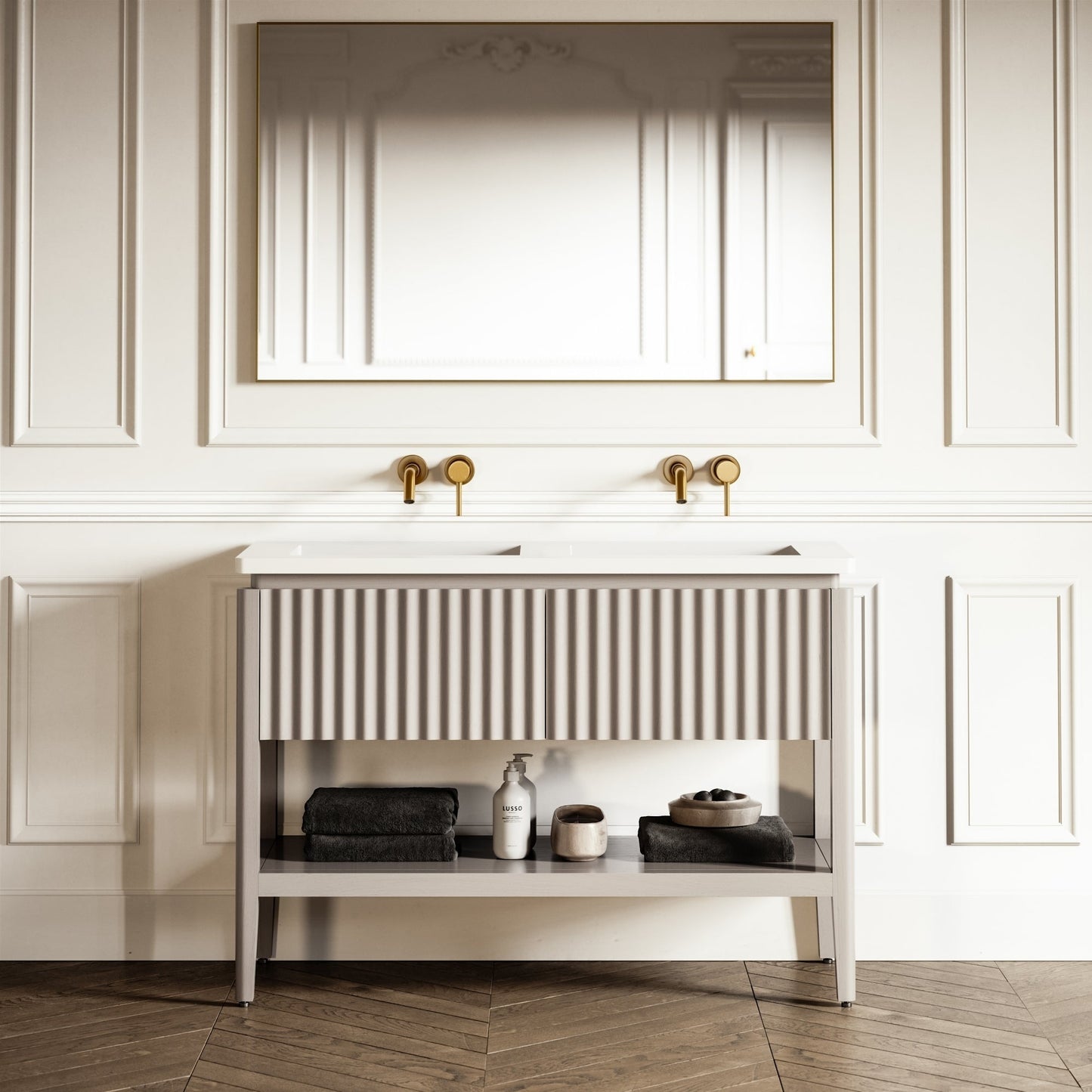 Eclat Velvet Beige Wood Grain Vanity Unit 1200mm