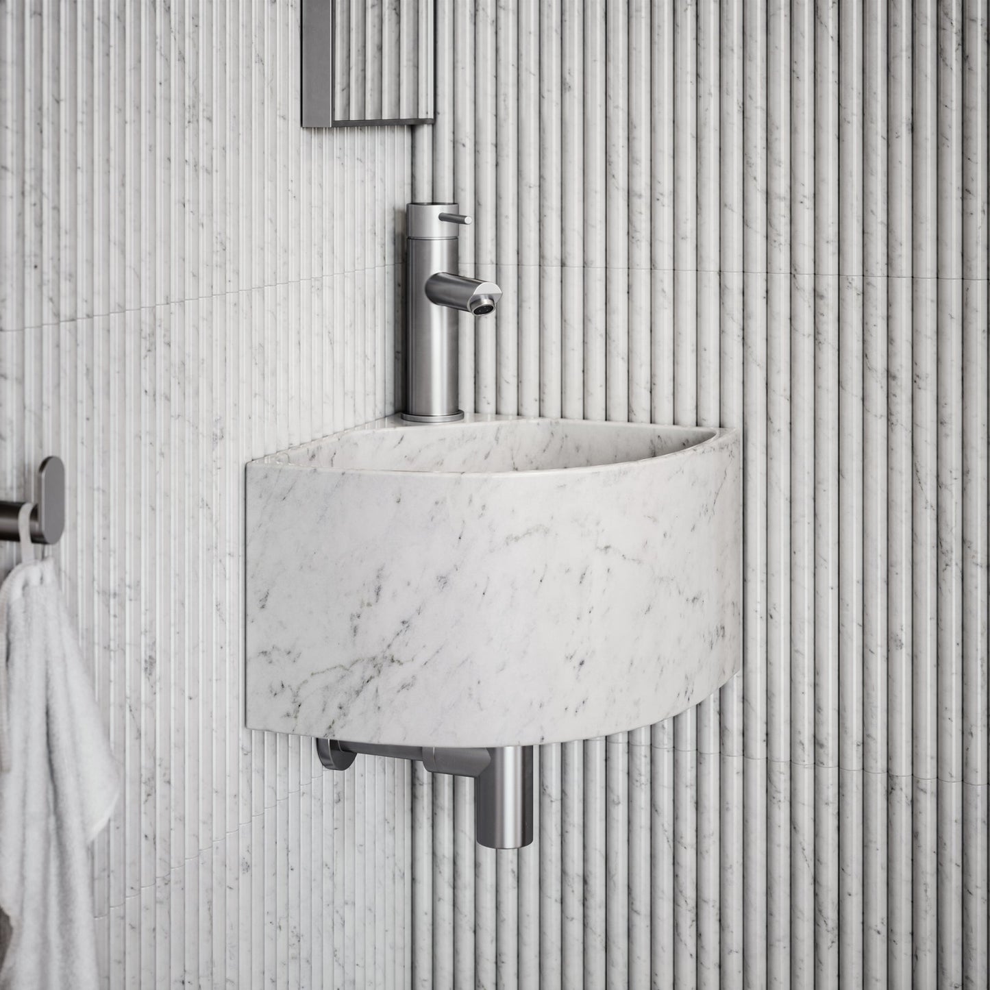 Elegant Carrara Marble Micro Corner Basin 300mm
