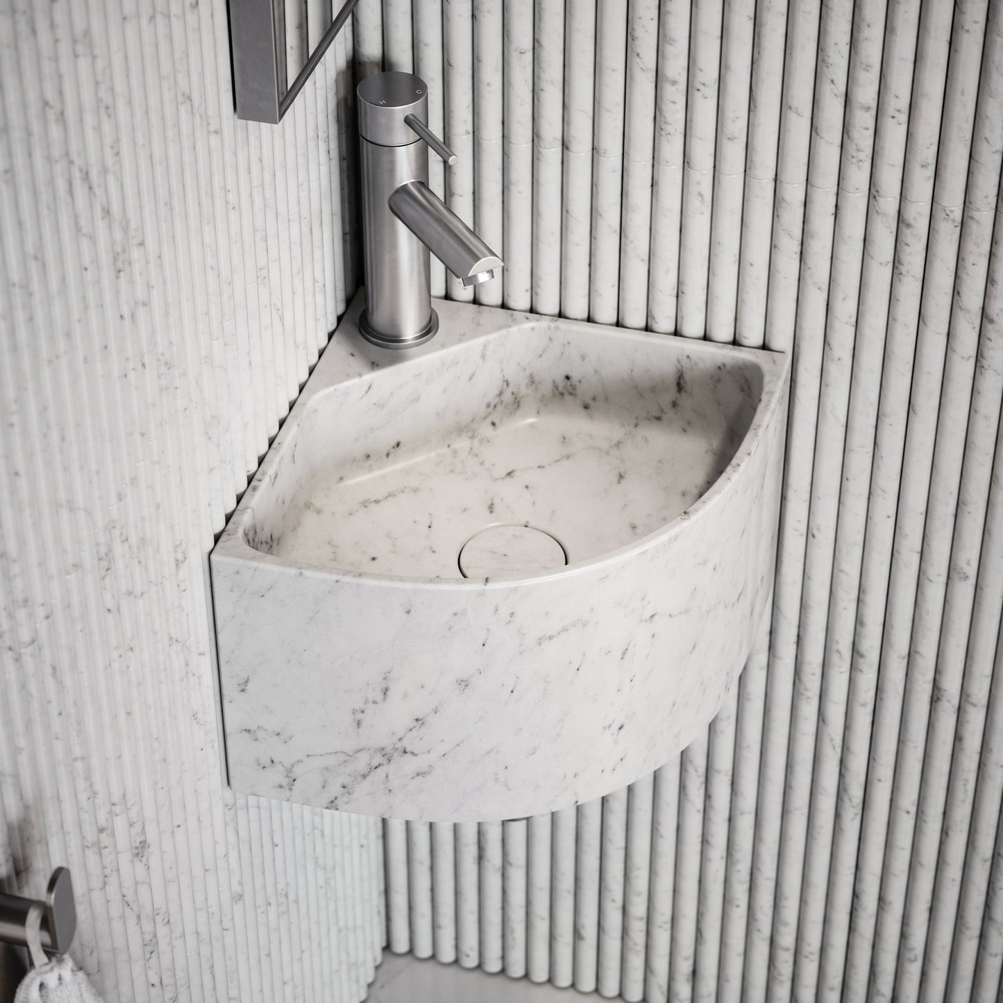 Elegant Carrara Marble Micro Corner Basin 300mm