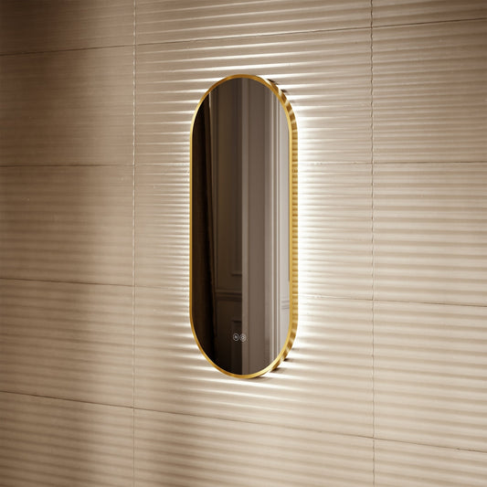 Glamora Brushed Gold Mirror With Natural White LED light and Demister 380mm
