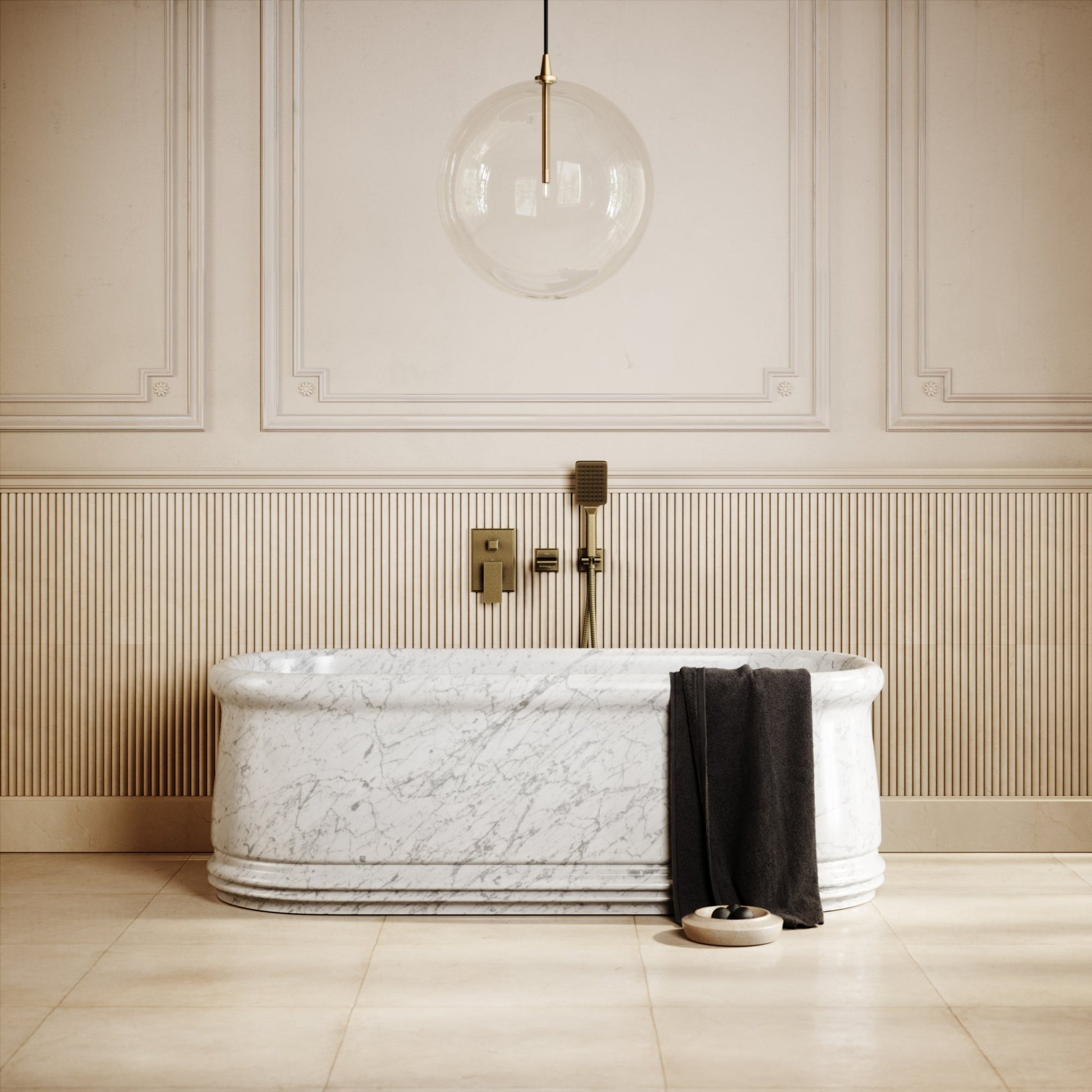 Grandeur Carrara Marble Freestanding Bath 1500mm