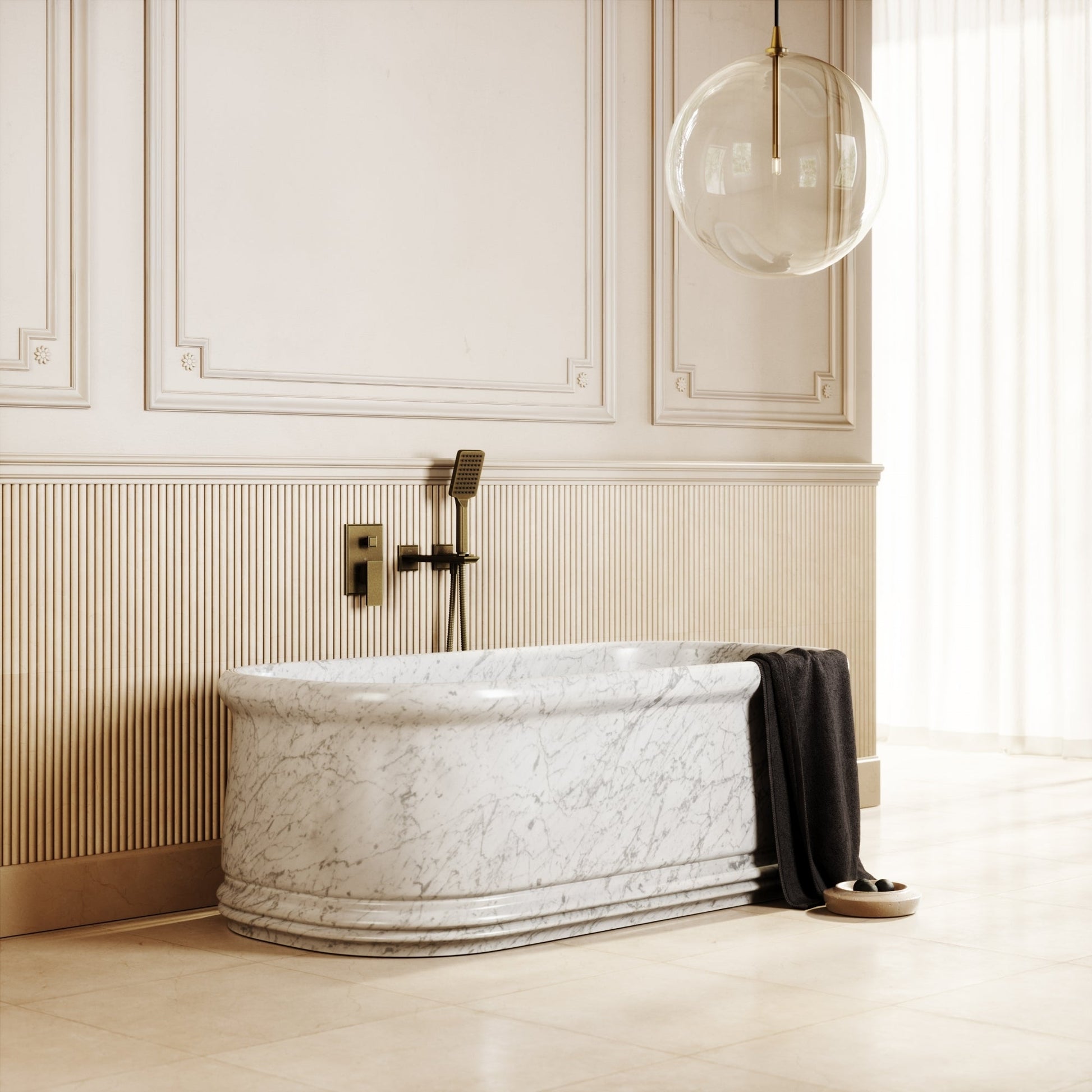 Grandeur Carrara Marble Freestanding Bath 1500mm