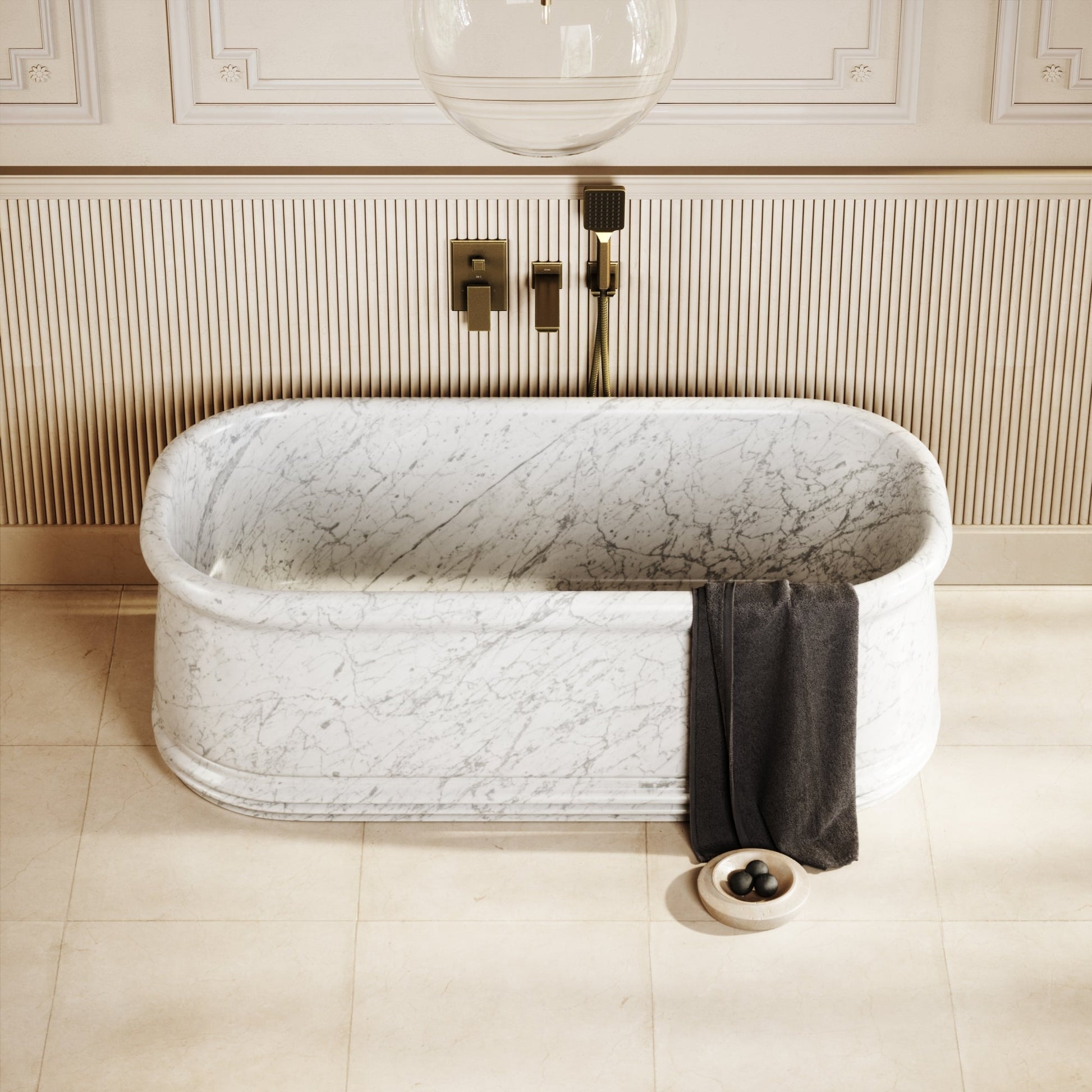 Grandeur Carrara Marble Freestanding Bath 1500mm