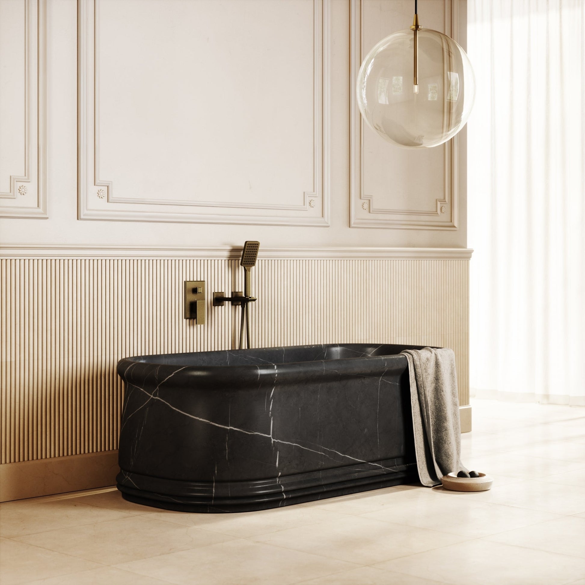 Grandeur Pietra Grey Marble Freestanding Bath 1500mm