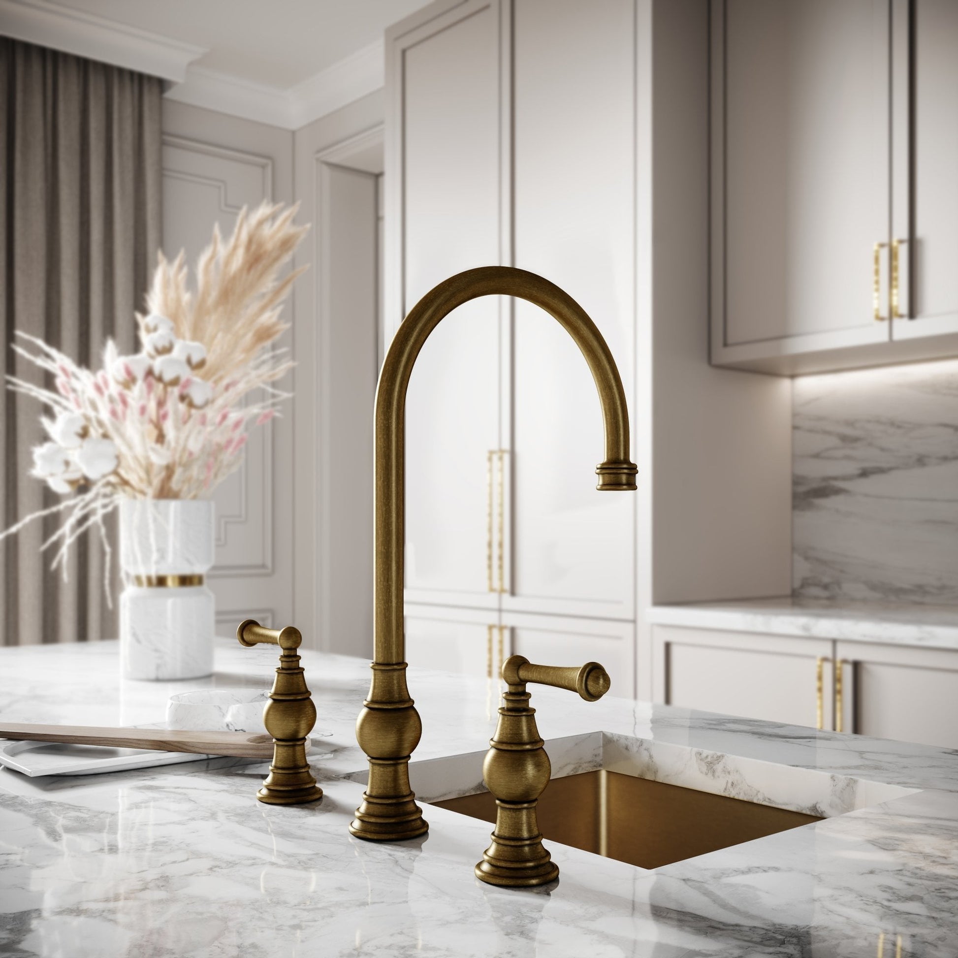 Grantley 3-hole Traditional Kitchen Tap Aged Bronze