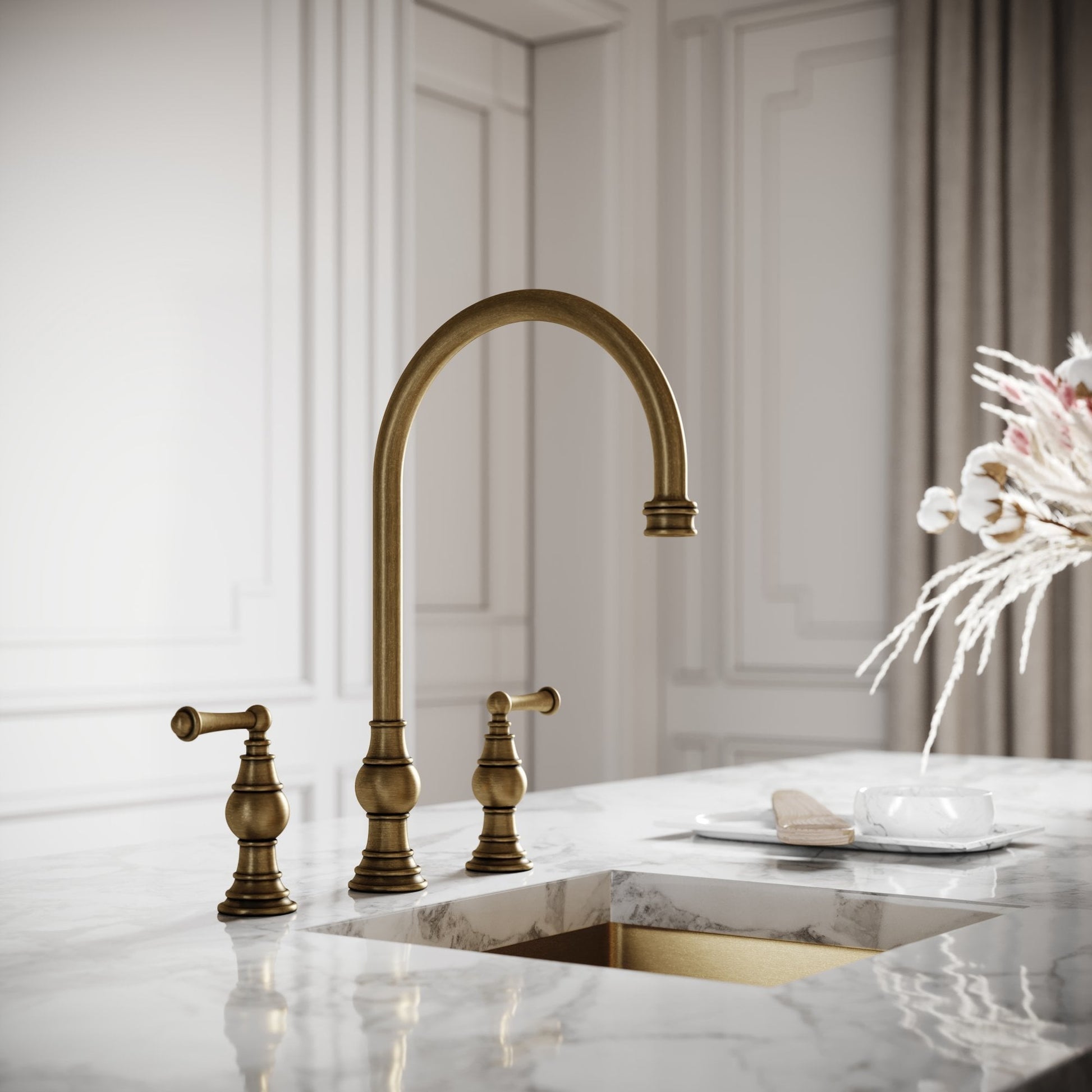 Grantley 3-hole Traditional Kitchen Tap Aged Bronze