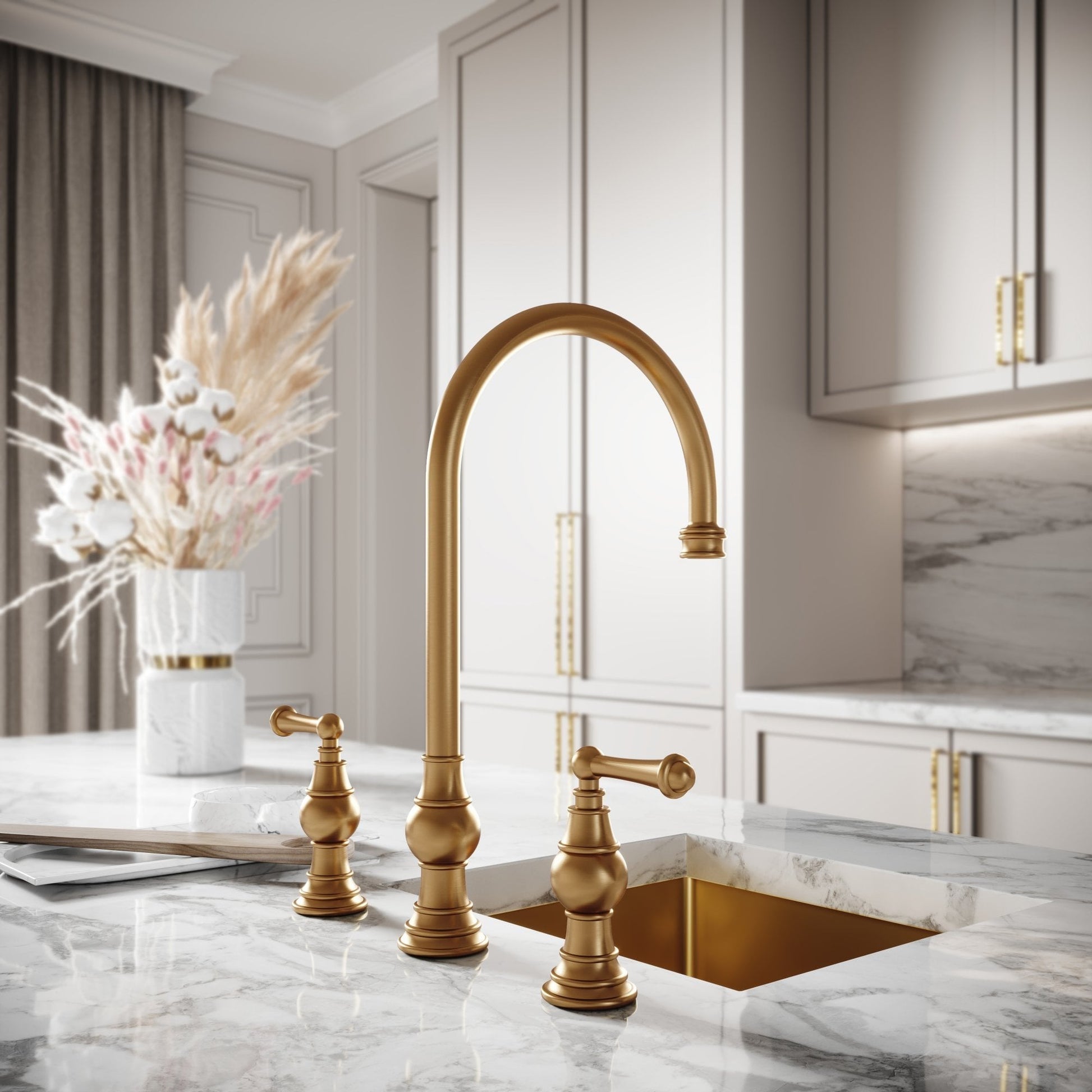 Grantley 3-hole Traditional Kitchen Tap Brushed Gold