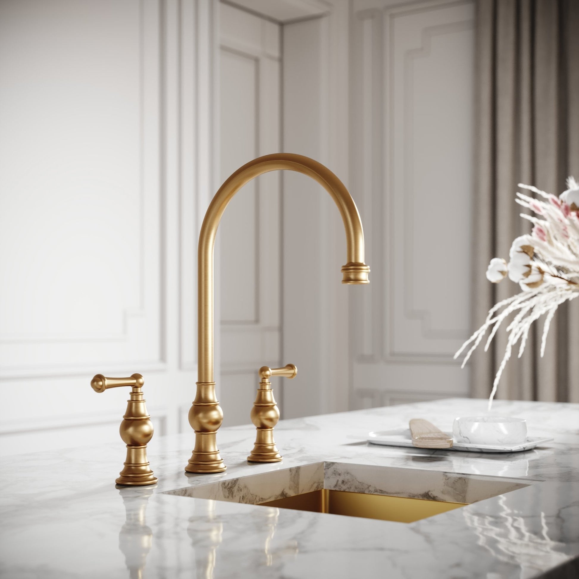 Grantley 3-hole Traditional Kitchen Tap Brushed Gold
