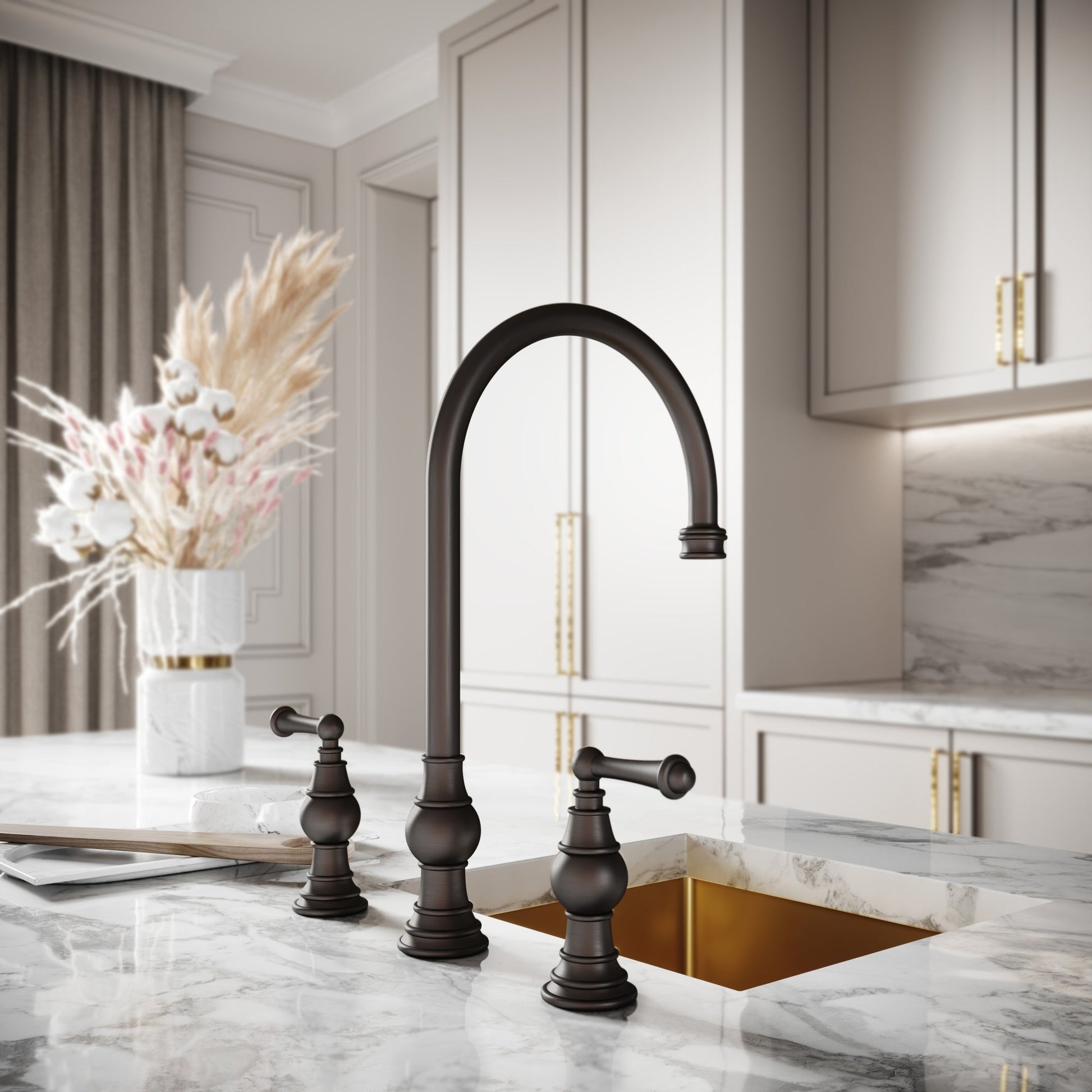 Grantley 3-Hole Traditional Kitchen Tap Deep Bronze