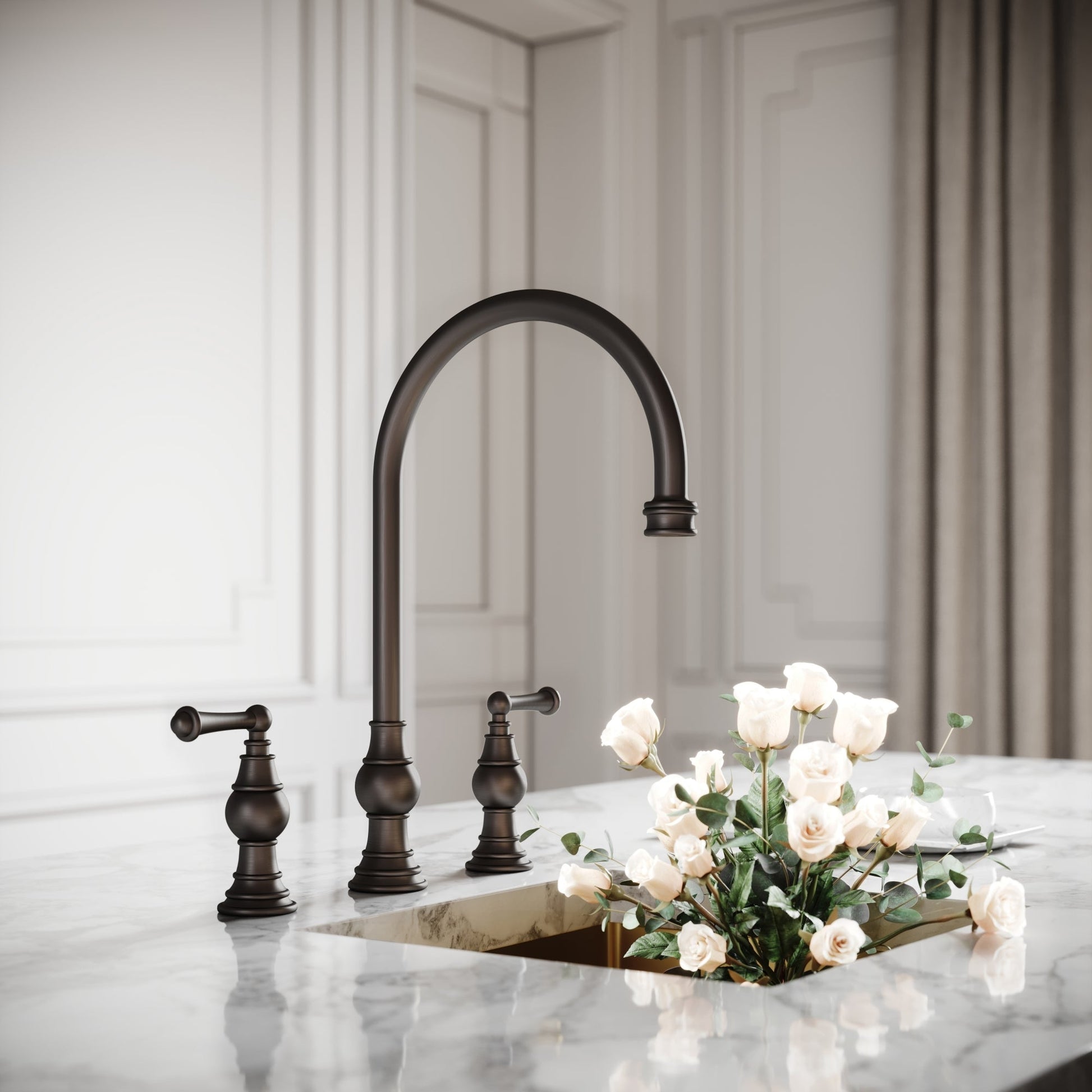 Grantley 3-Hole Traditional Kitchen Tap Deep Bronze