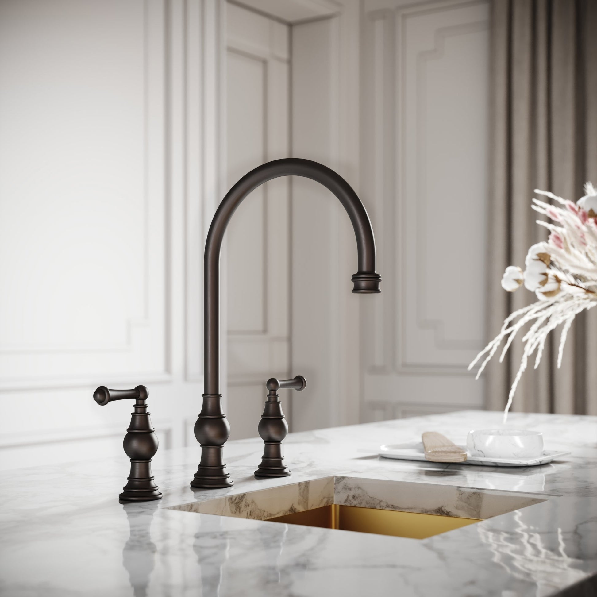 Grantley 3-Hole Traditional Kitchen Tap Deep Bronze