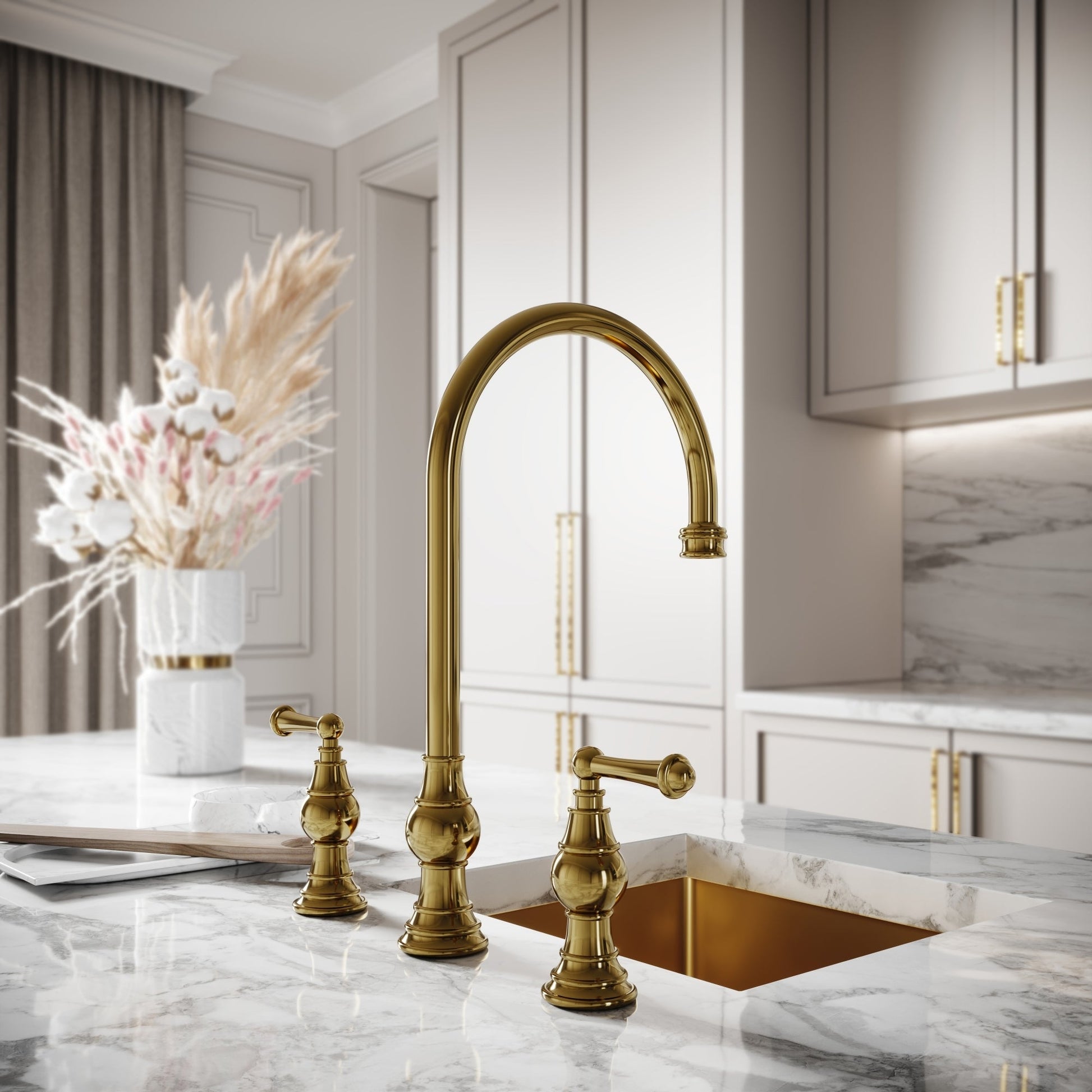 Grantley 3-Hole Traditional Kitchen Tap Polished Brass